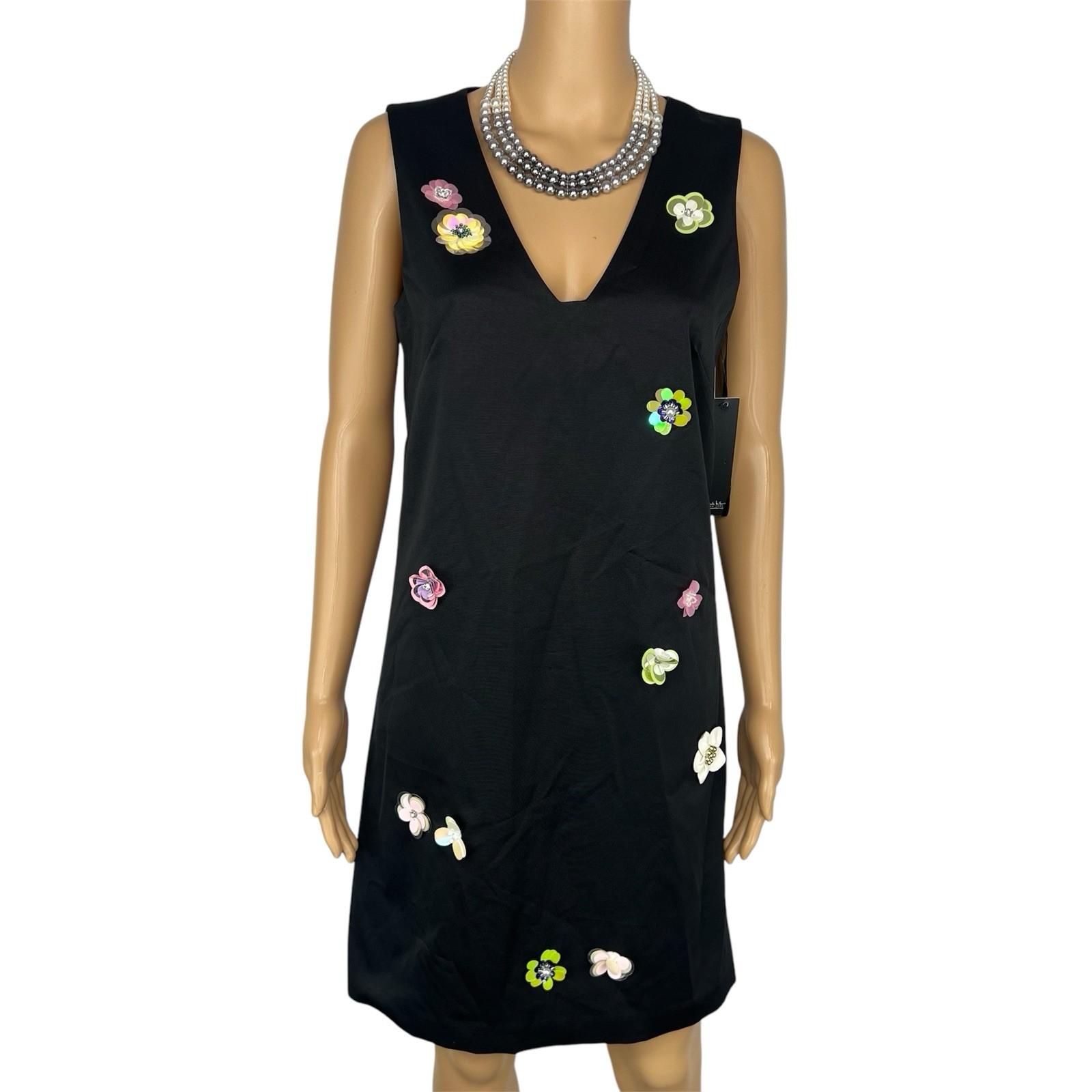 New Nicole Miller dress 8 black 3D applique Floral V neck cut out back y2k Funky