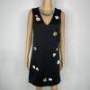 New Nicole Miller dress 8 black 3D applique Floral V neck cut out back y2k Funky