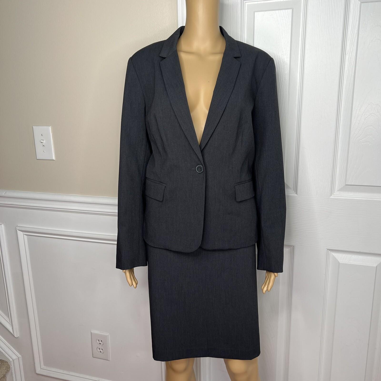 LIZ CLAIBORNE 2PC Charcoal Rayon Stretch Belted Skirt (Size 14) Suit (Size 16P)