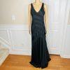 Calvin Klein Polyester Evening Gown Size M Black Sleeveless Ruffle Maxi V Neck