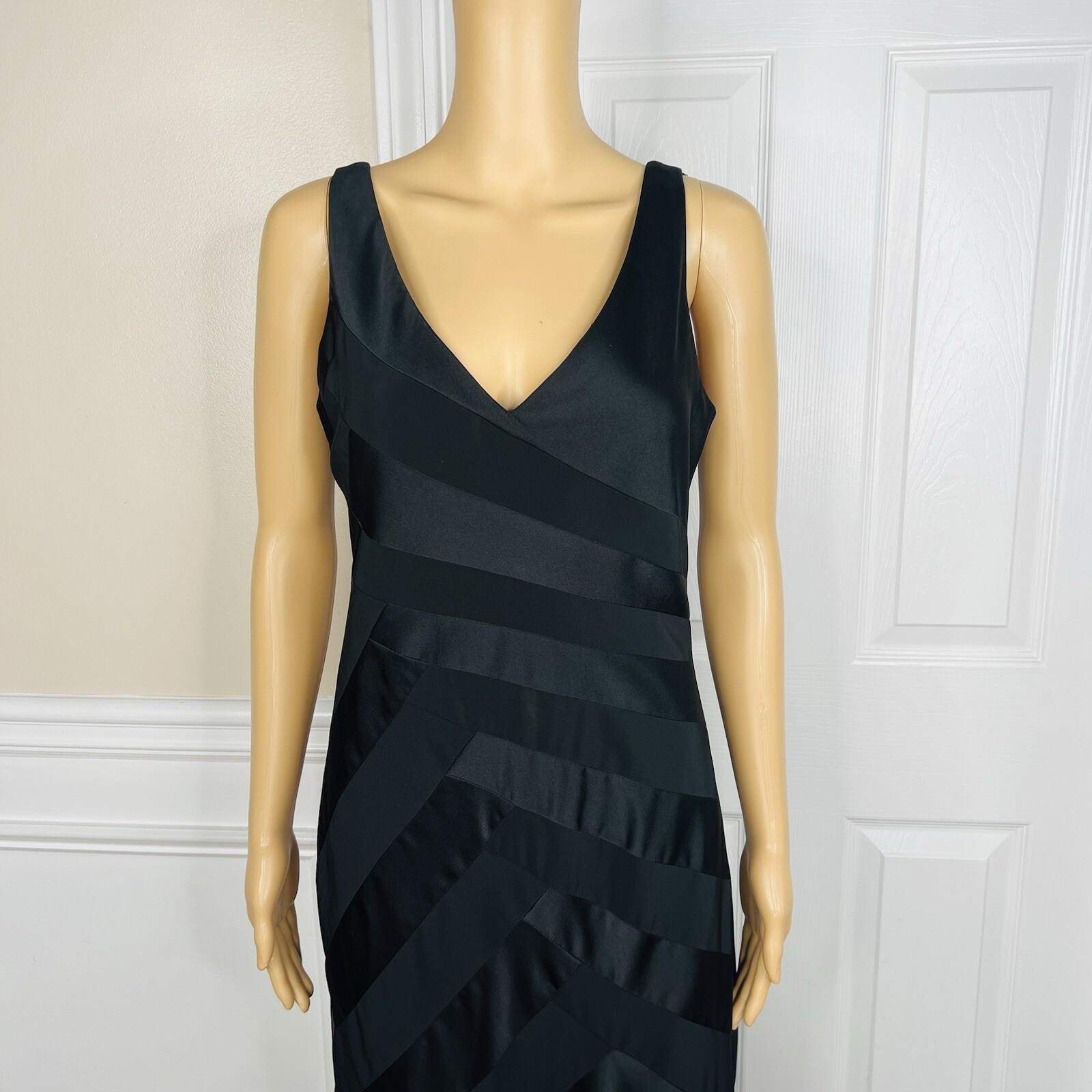 Calvin Klein Polyester Evening Gown Size M Black Sleeveless Ruffle Maxi V Neck