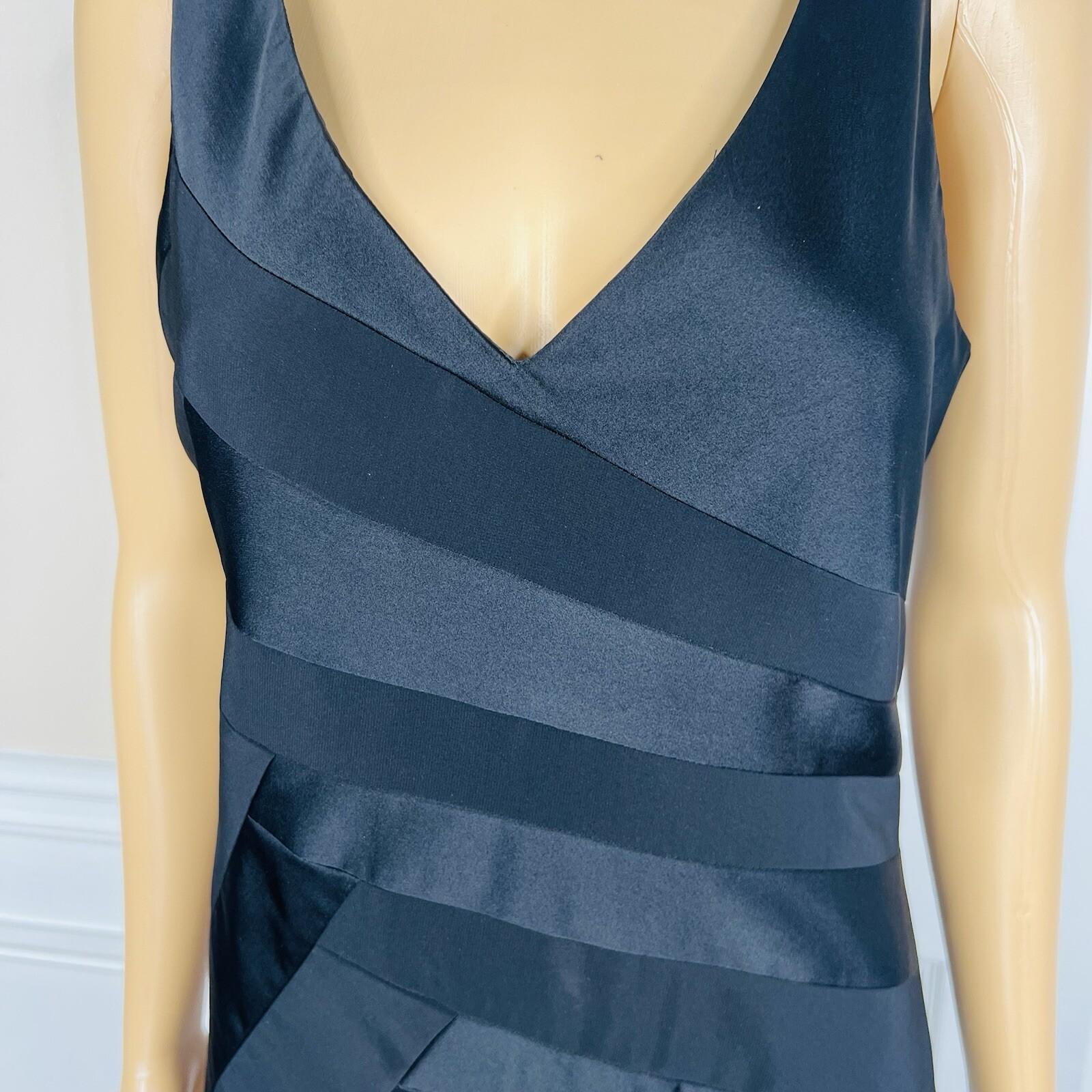 Calvin Klein Polyester Evening Gown Size M Black Sleeveless Ruffle Maxi V Neck