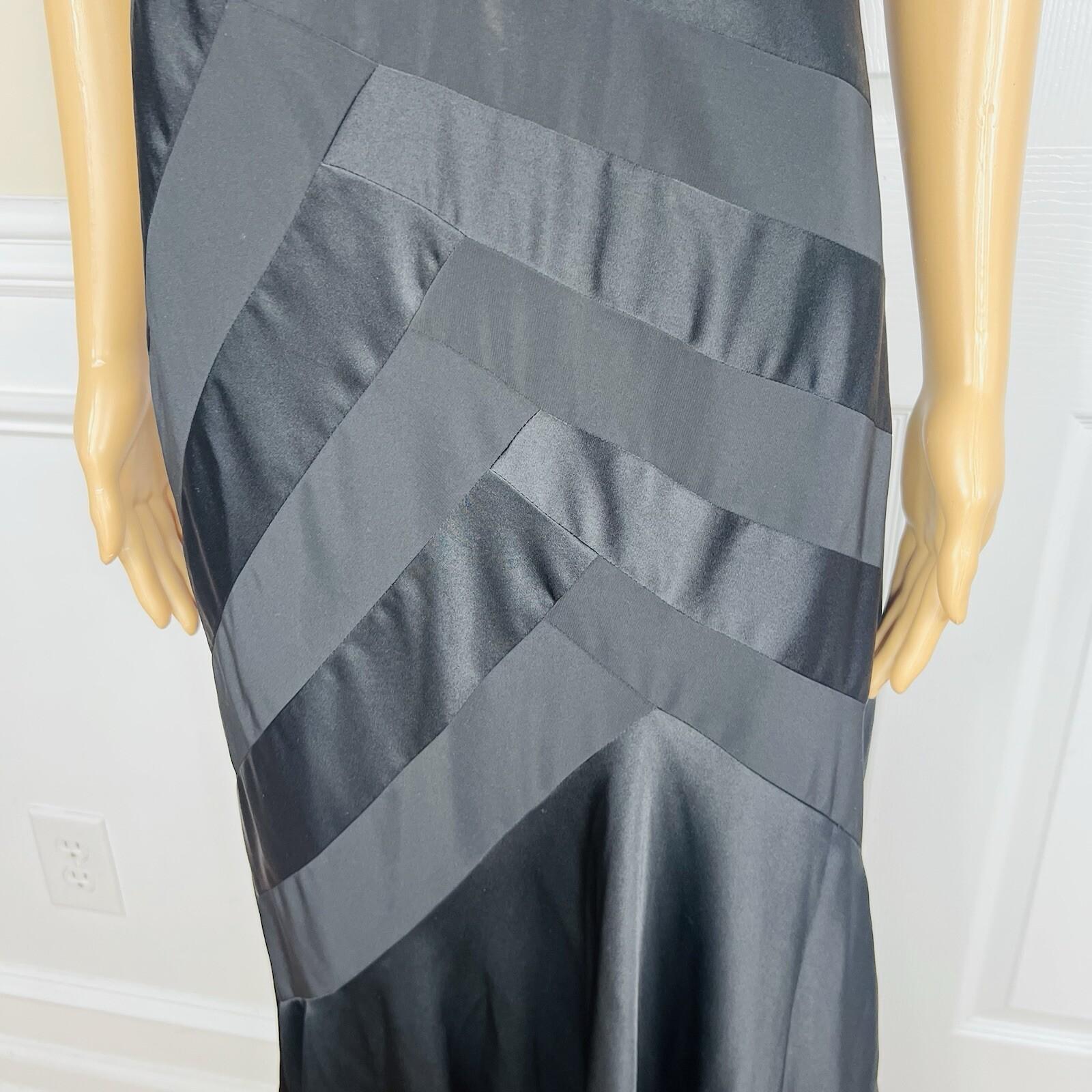 Calvin Klein Polyester Evening Gown Size M Black Sleeveless Ruffle Maxi V Neck