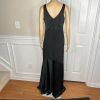 Calvin Klein Polyester Evening Gown Size M Black Sleeveless Ruffle Maxi V Neck