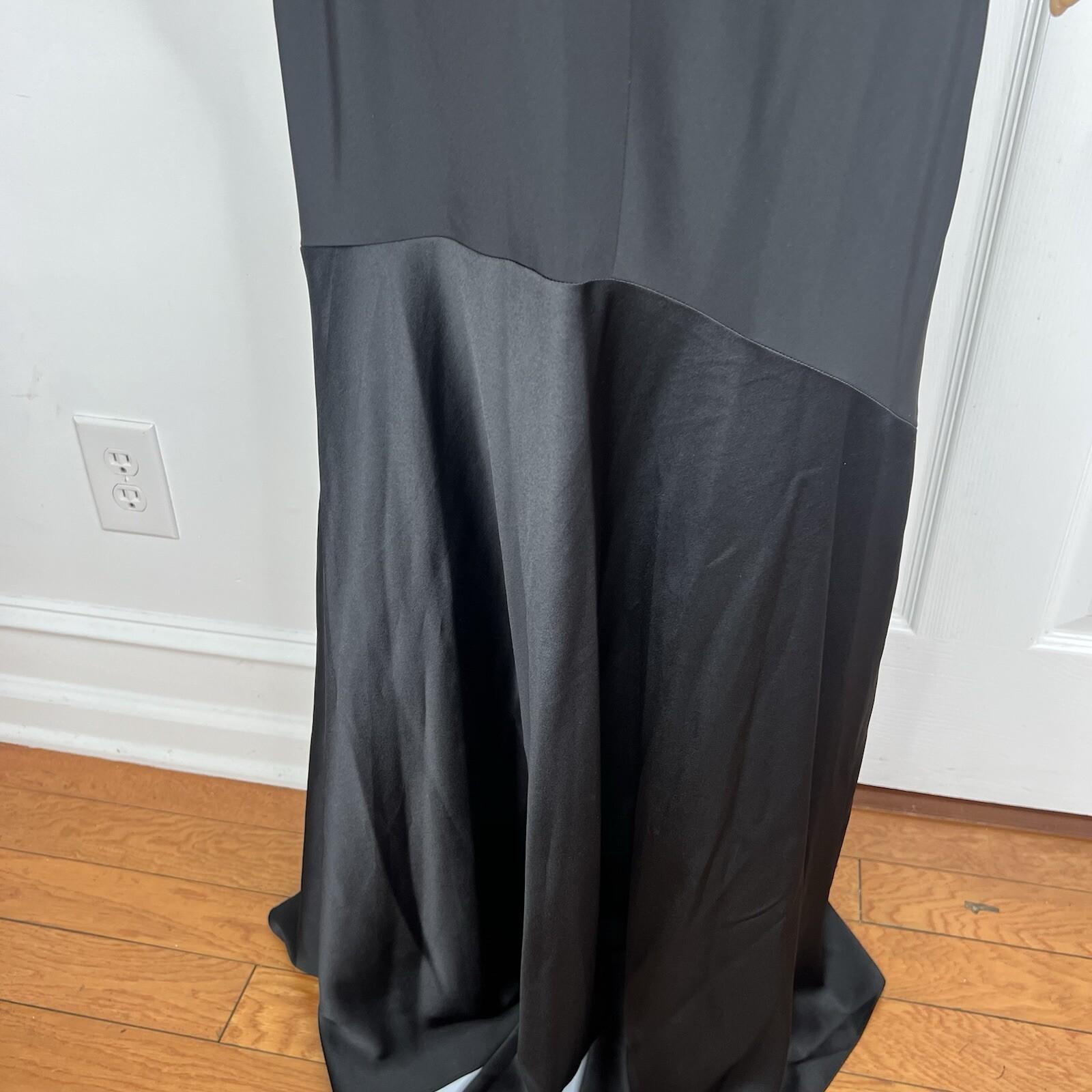 Calvin Klein Polyester Evening Gown Size M Black Sleeveless Ruffle Maxi V Neck