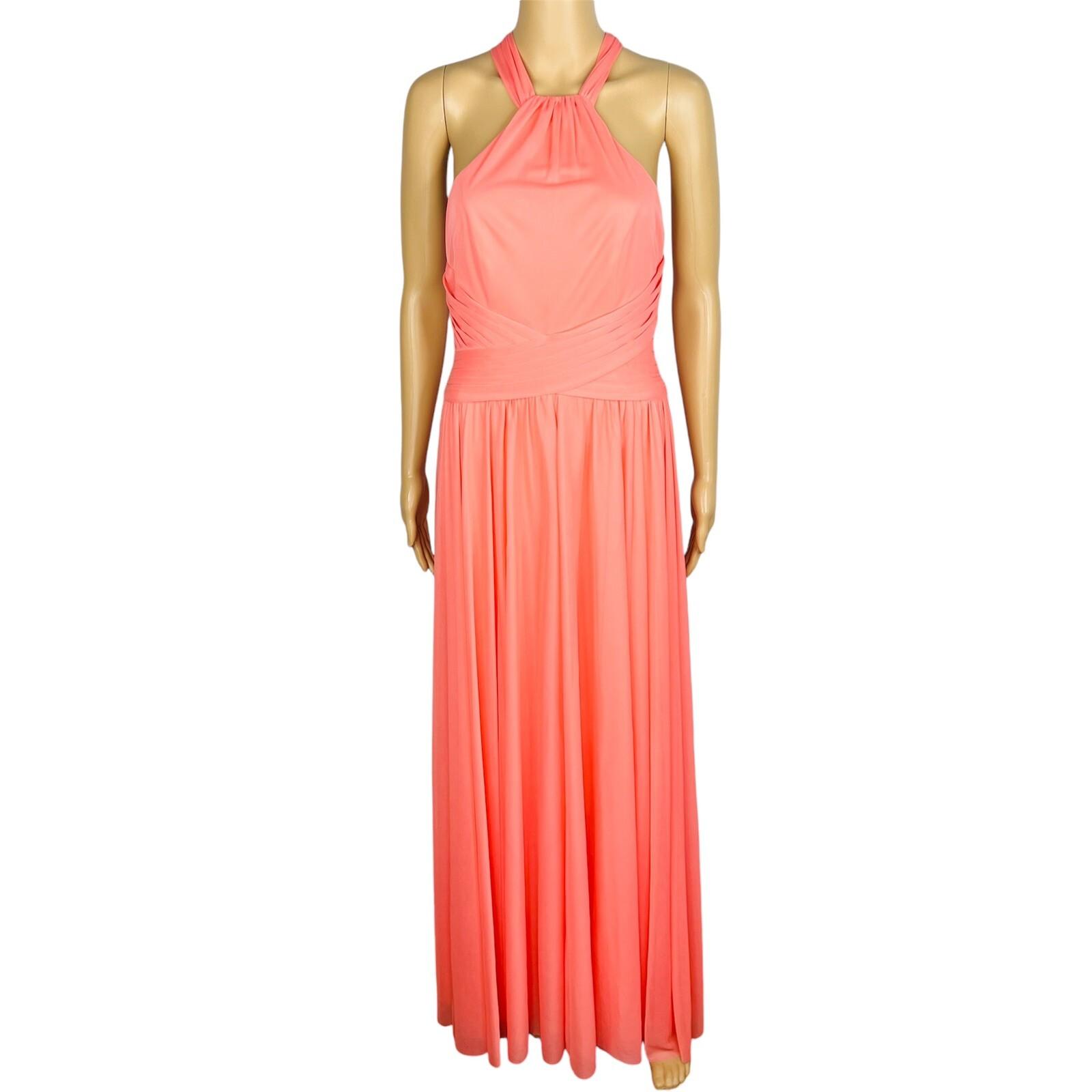 Celebrate DB Studio Mesh Gown Size 8 Salmon Halter Evening Dress Maxi