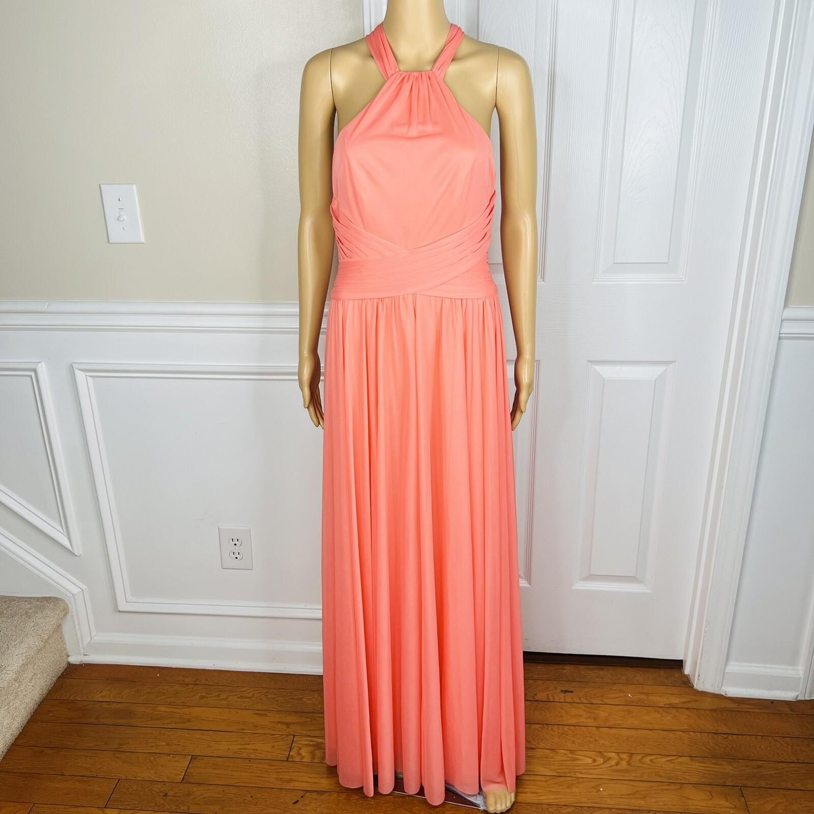 Celebrate DB Studio Mesh Gown Size 8 Salmon Halter Evening Dress Maxi