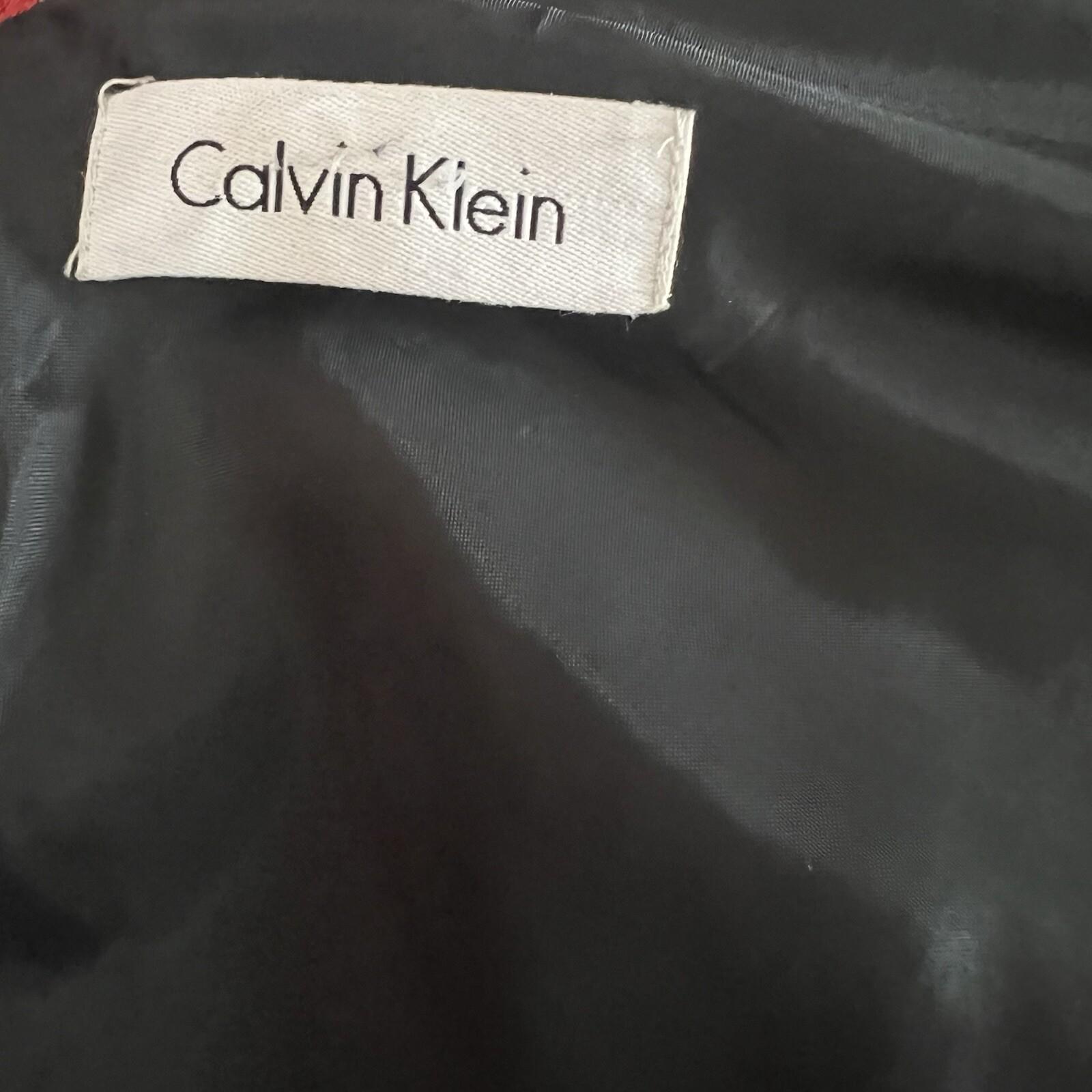 Calvin Klein Polyester Evening Gown Size M Black Sleeveless Ruffle Maxi V Neck