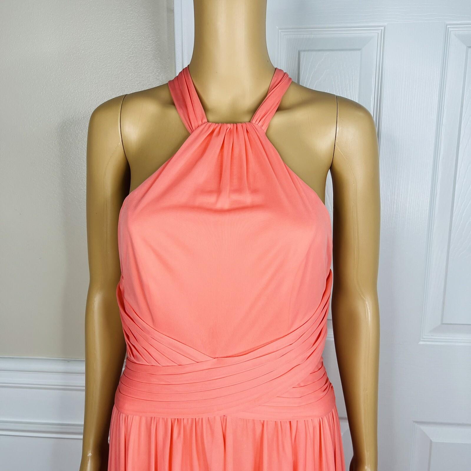 Celebrate DB Studio Mesh Gown Size 8 Salmon Halter Evening Dress Maxi