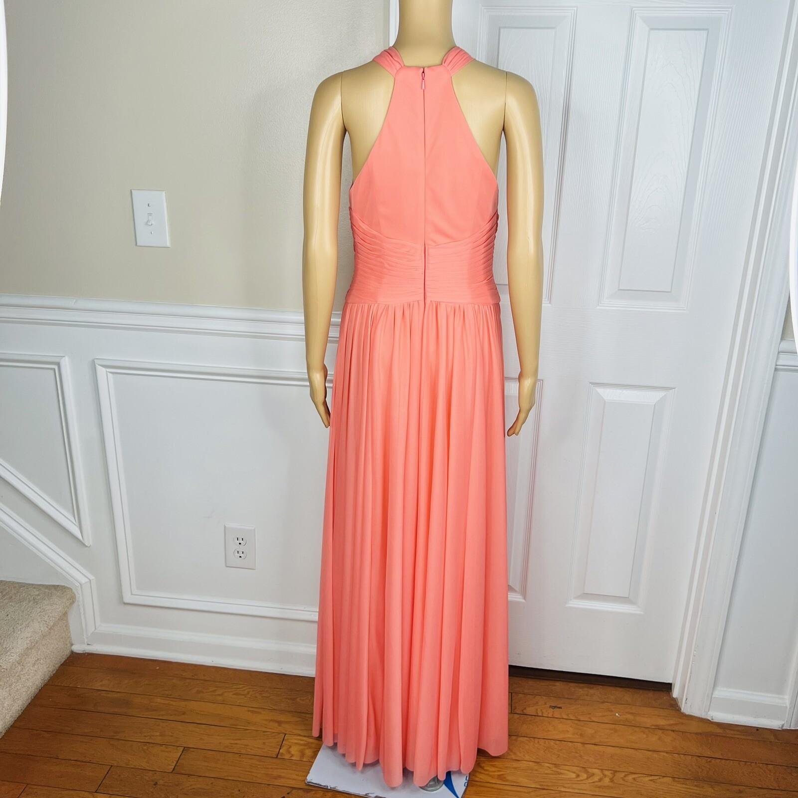Celebrate DB Studio Mesh Gown Size 8 Salmon Halter Evening Dress Maxi
