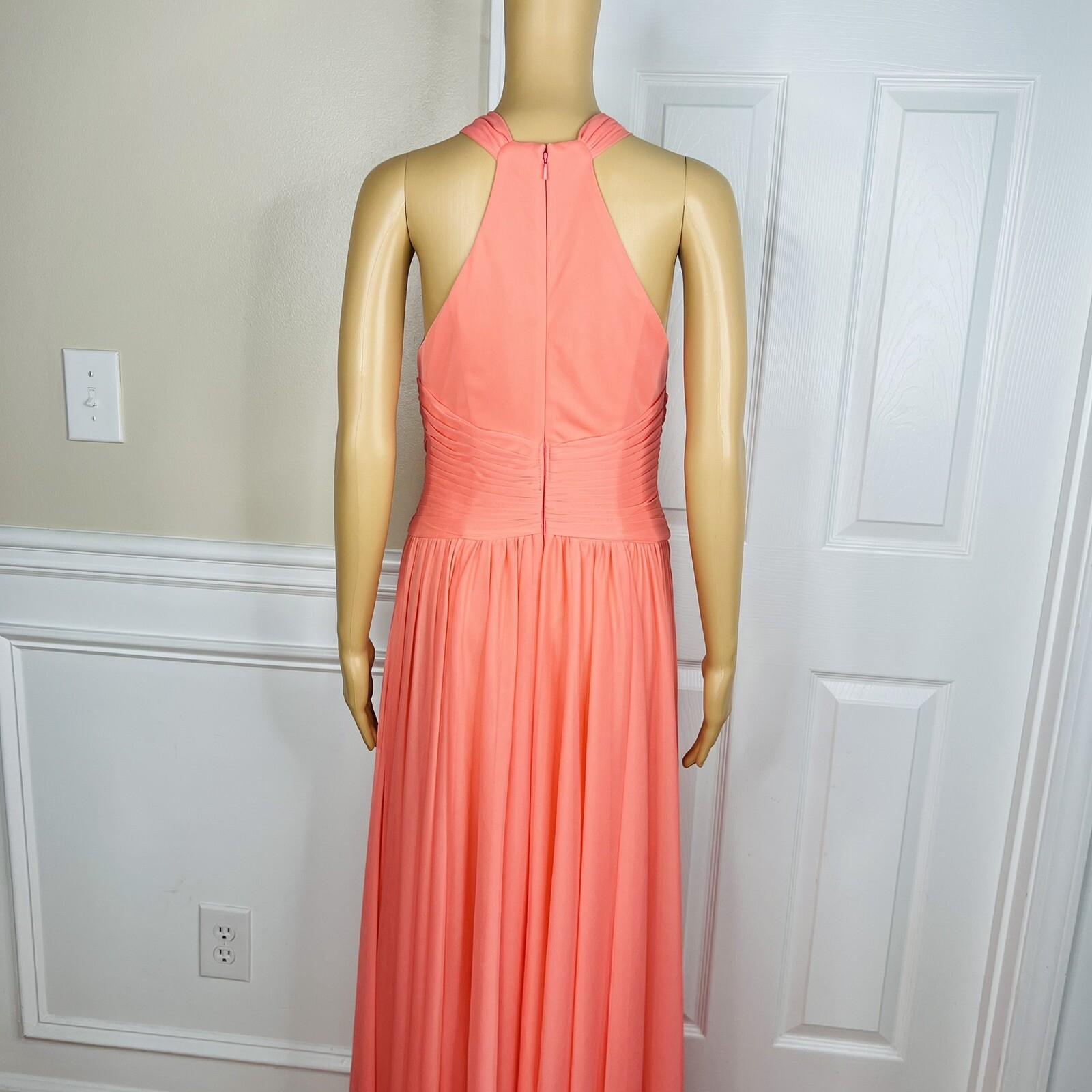 Celebrate DB Studio Mesh Gown Size 8 Salmon Halter Evening Dress Maxi