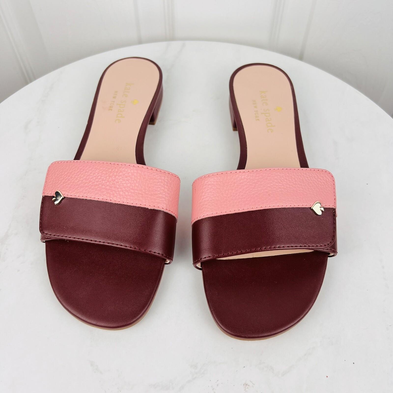 KATE SPADE Leather Maroon Pink Adjustable Strap Slip On Block Heel Sandals 7.5B
