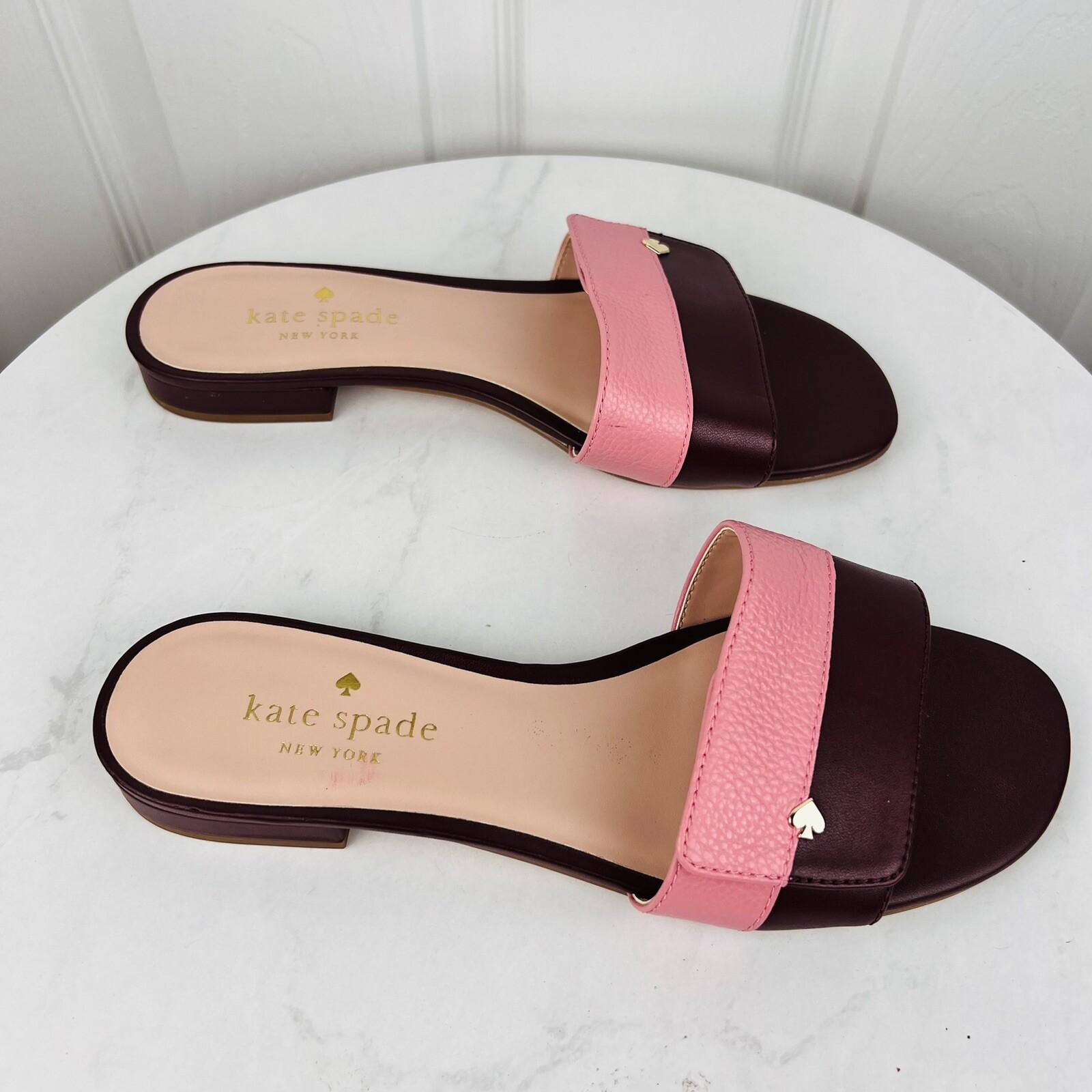 KATE SPADE Leather Maroon Pink Adjustable Strap Slip On Block Heel Sandals 7.5B