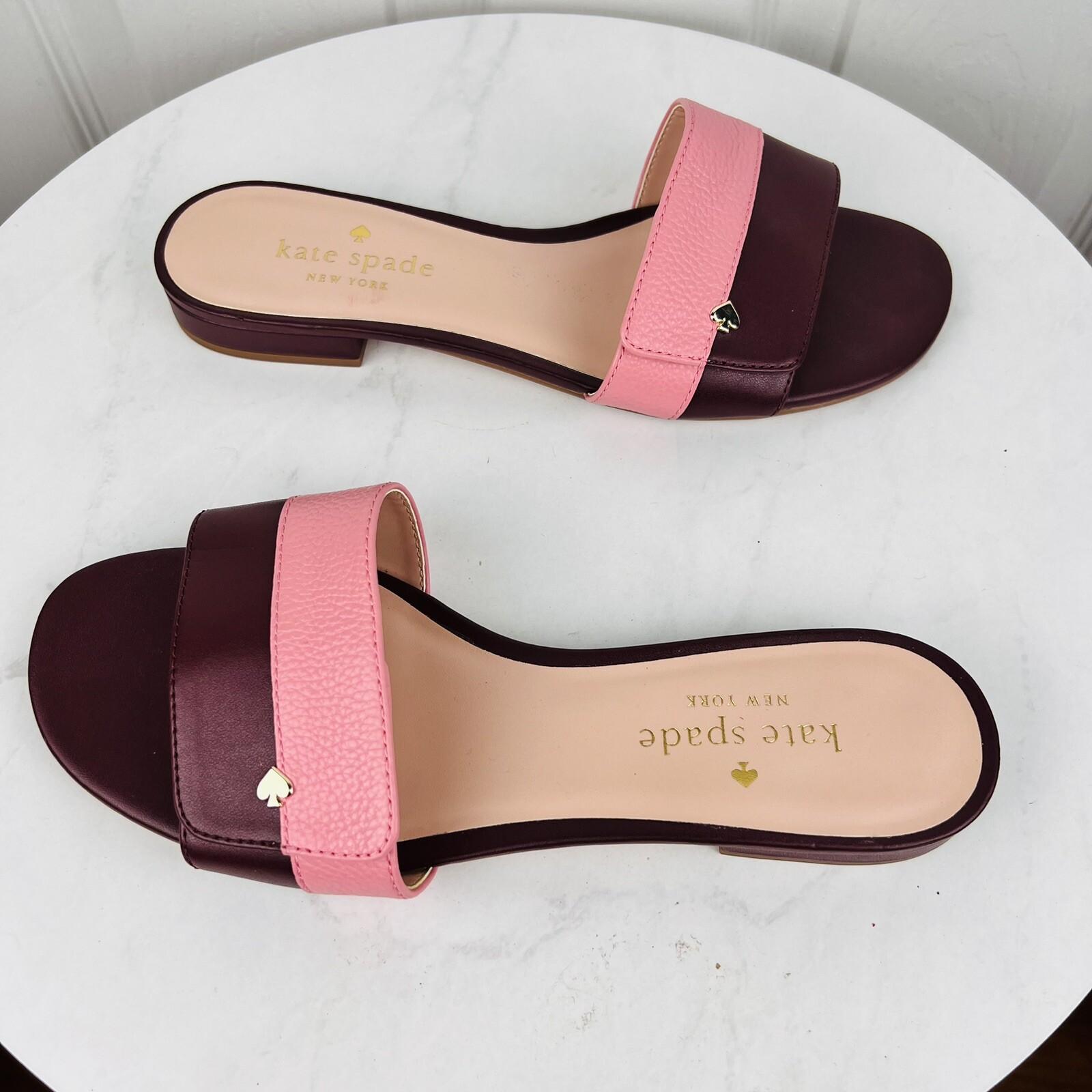 KATE SPADE Leather Maroon Pink Adjustable Strap Slip On Block Heel Sandals 7.5B