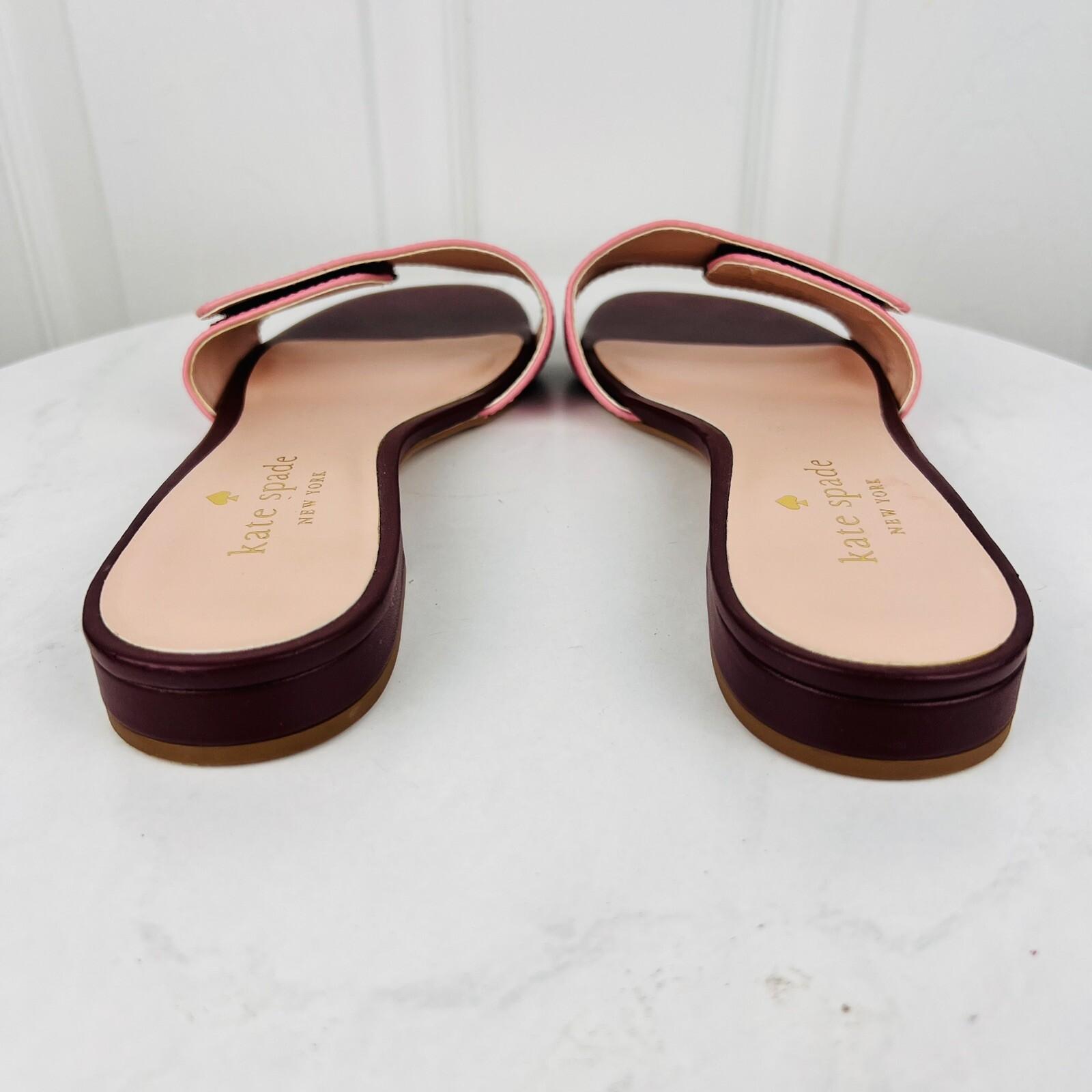 KATE SPADE Leather Maroon Pink Adjustable Strap Slip On Block Heel Sandals 7.5B