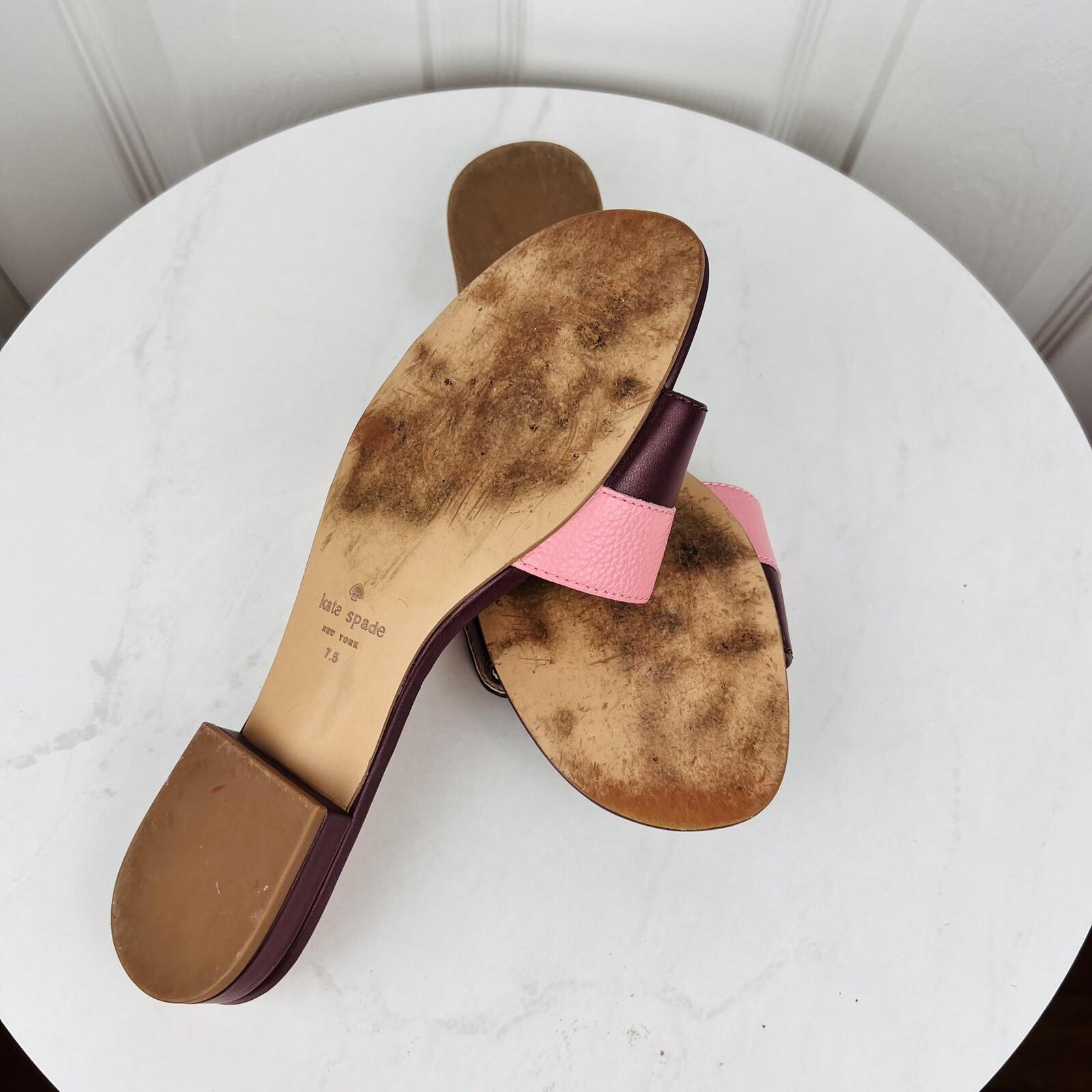 KATE SPADE Leather Maroon Pink Adjustable Strap Slip On Block Heel Sandals 7.5B