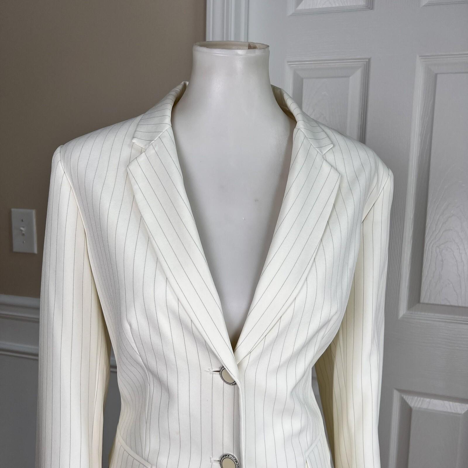 John Meyer Polyester Skirt Suit Size 10 Off White Striped Notch Collar 2PC New