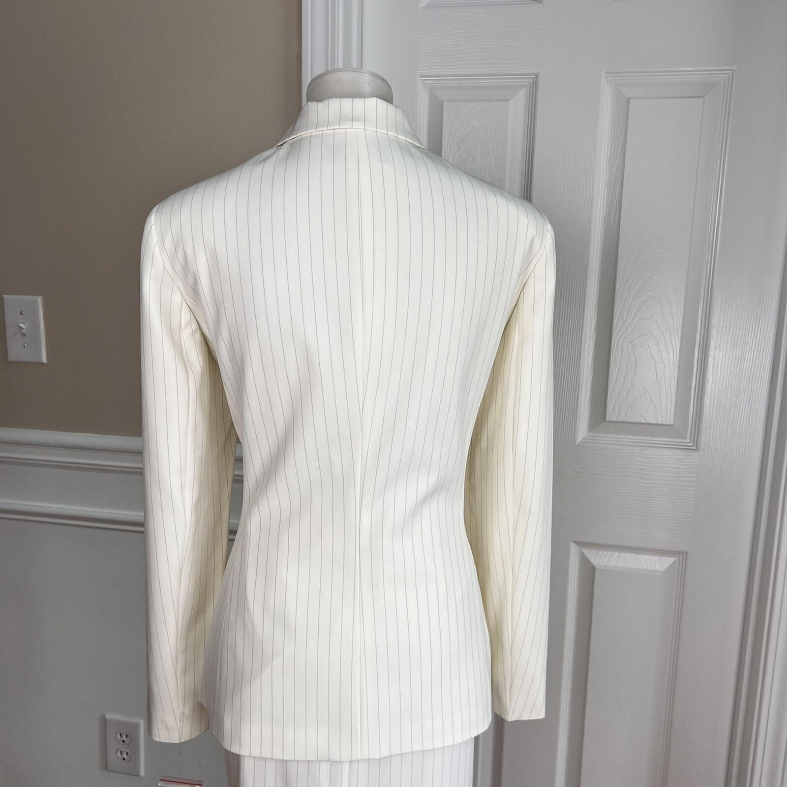 John Meyer Polyester Skirt Suit Size 10 Off White Striped Notch Collar 2PC New