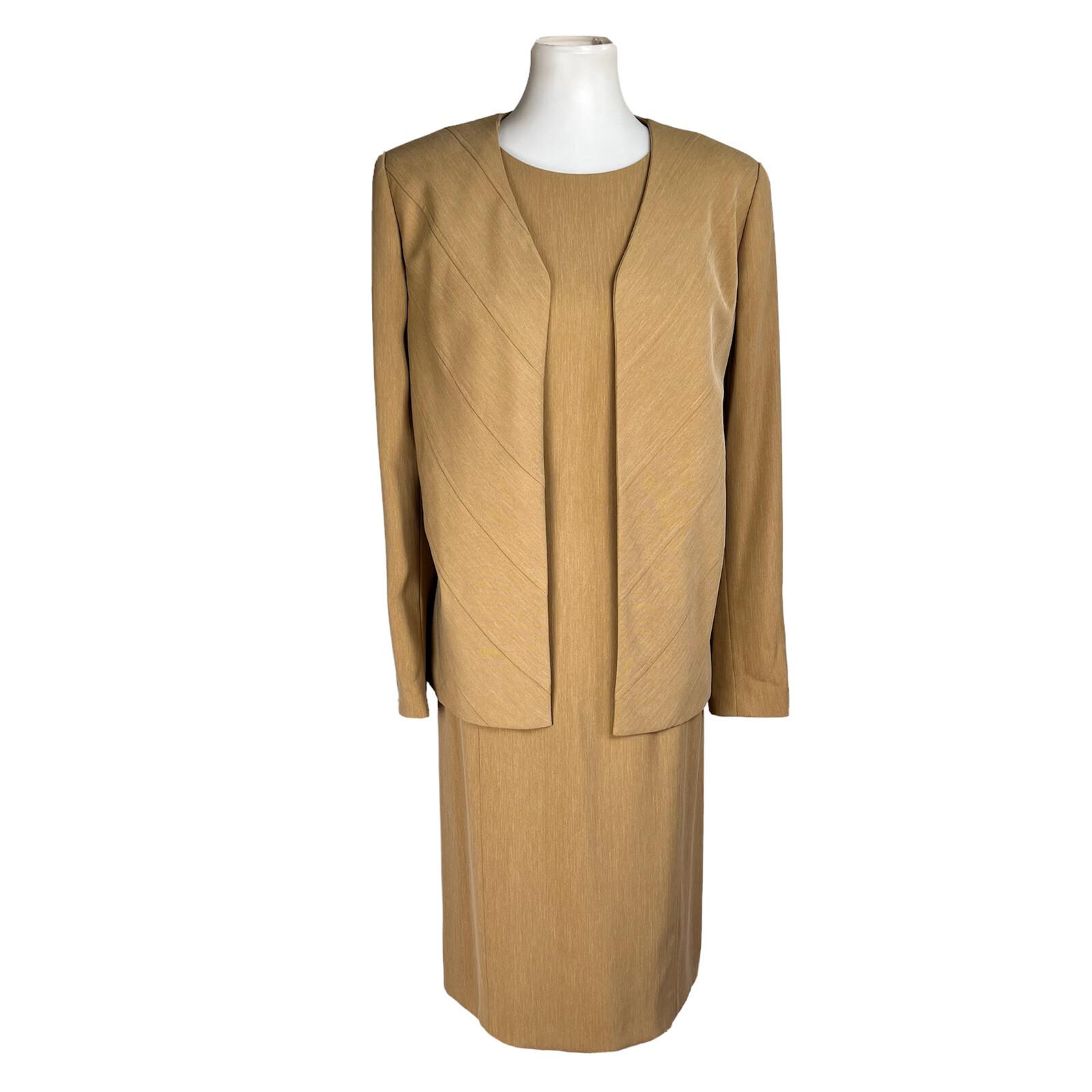 Anne Klein Women Polyester Dress Suit Size 10 Peanut Lined Collarless 2PC