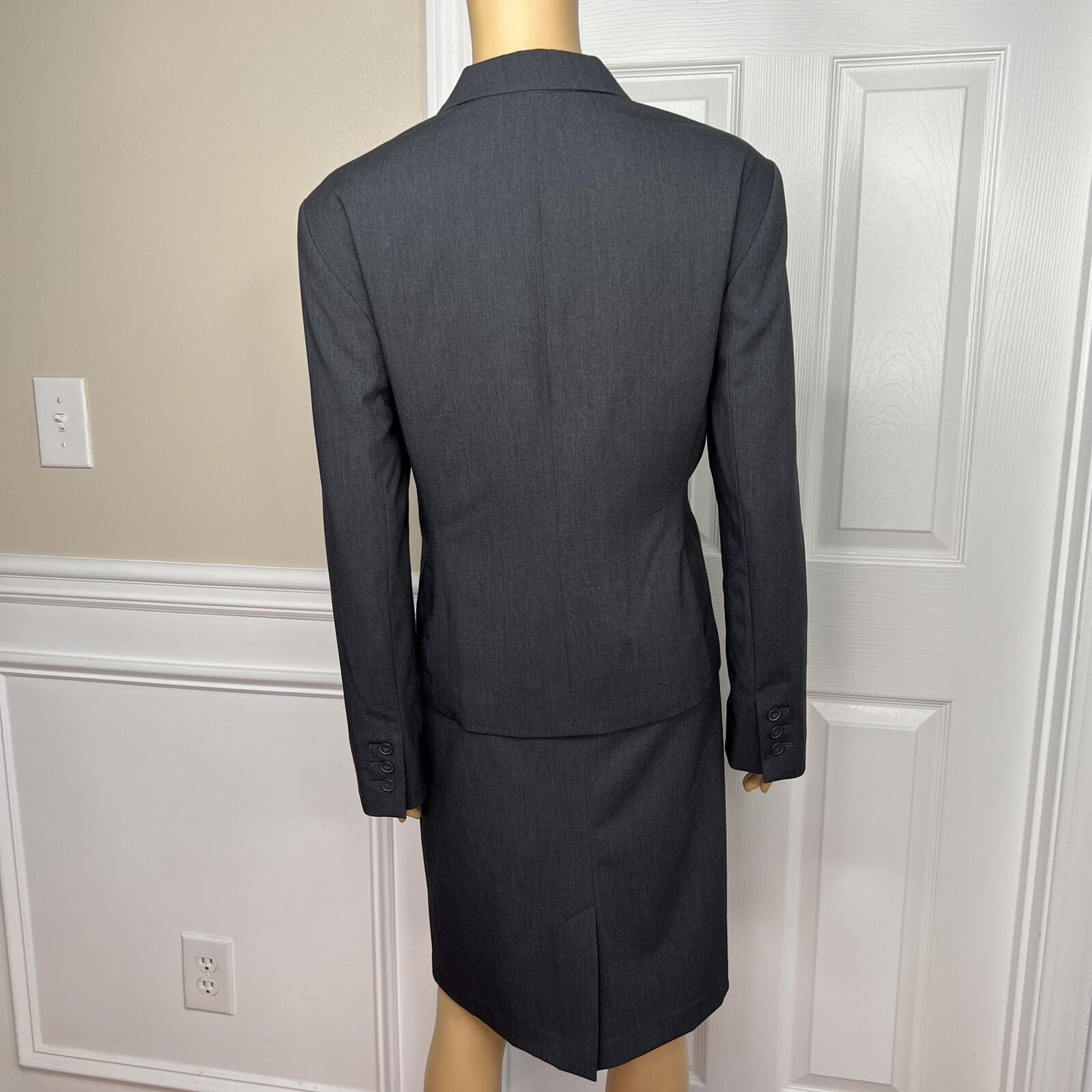 LIZ CLAIBORNE 2PC Charcoal Rayon Stretch Belted Skirt (Size 14) Suit (Size 16P)