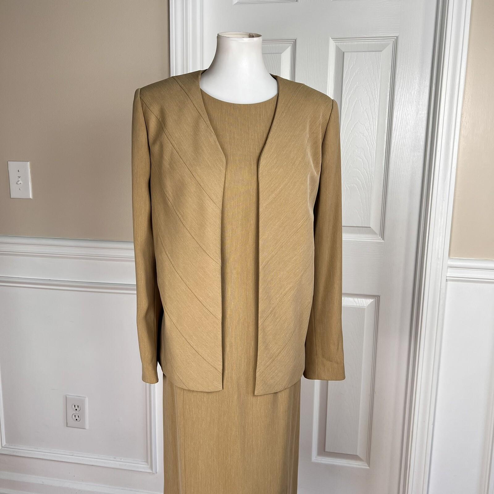 Anne Klein Women Polyester Dress Suit Size 10 Peanut Lined Collarless 2PC