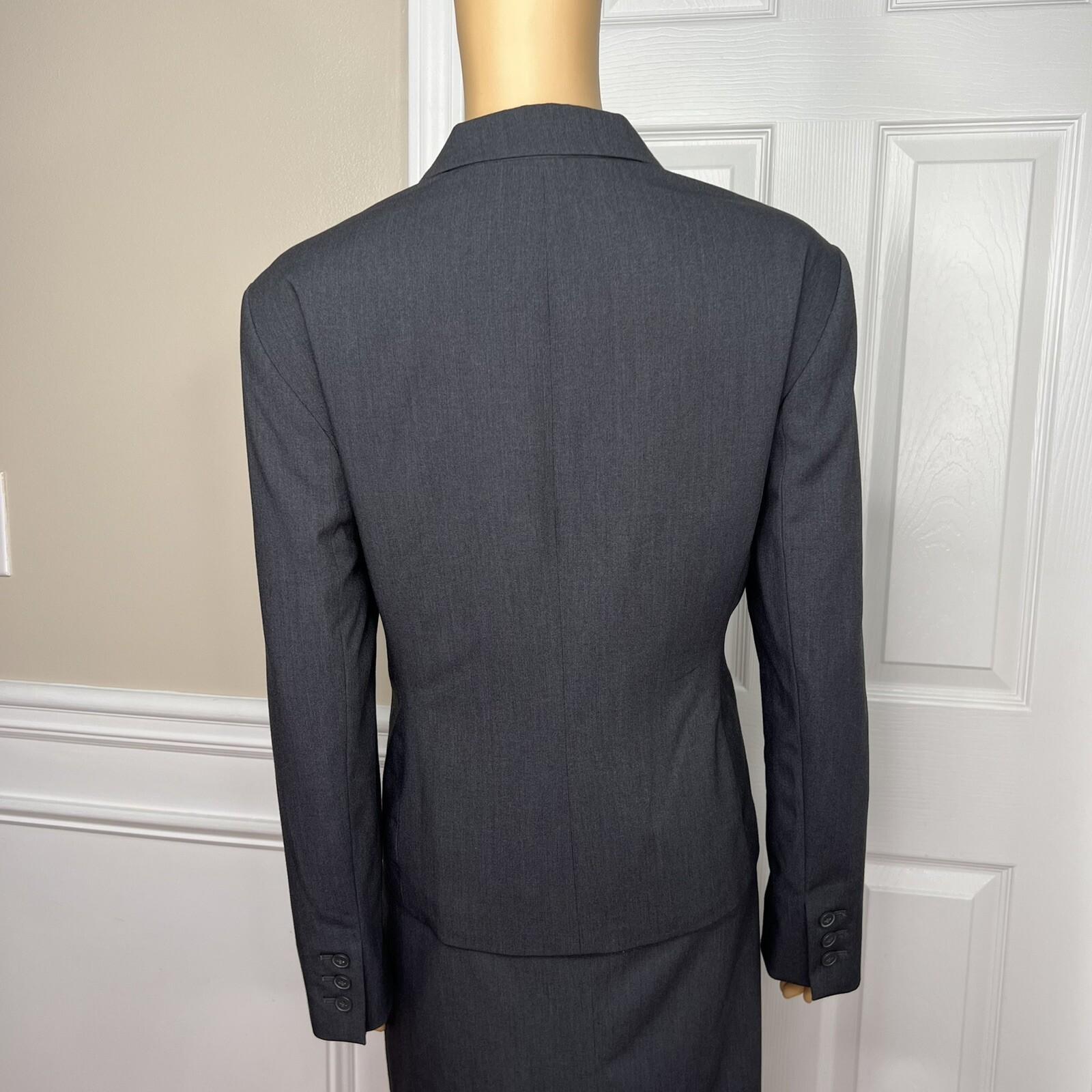 LIZ CLAIBORNE 2PC Charcoal Rayon Stretch Belted Skirt (Size 14) Suit (Size 16P)