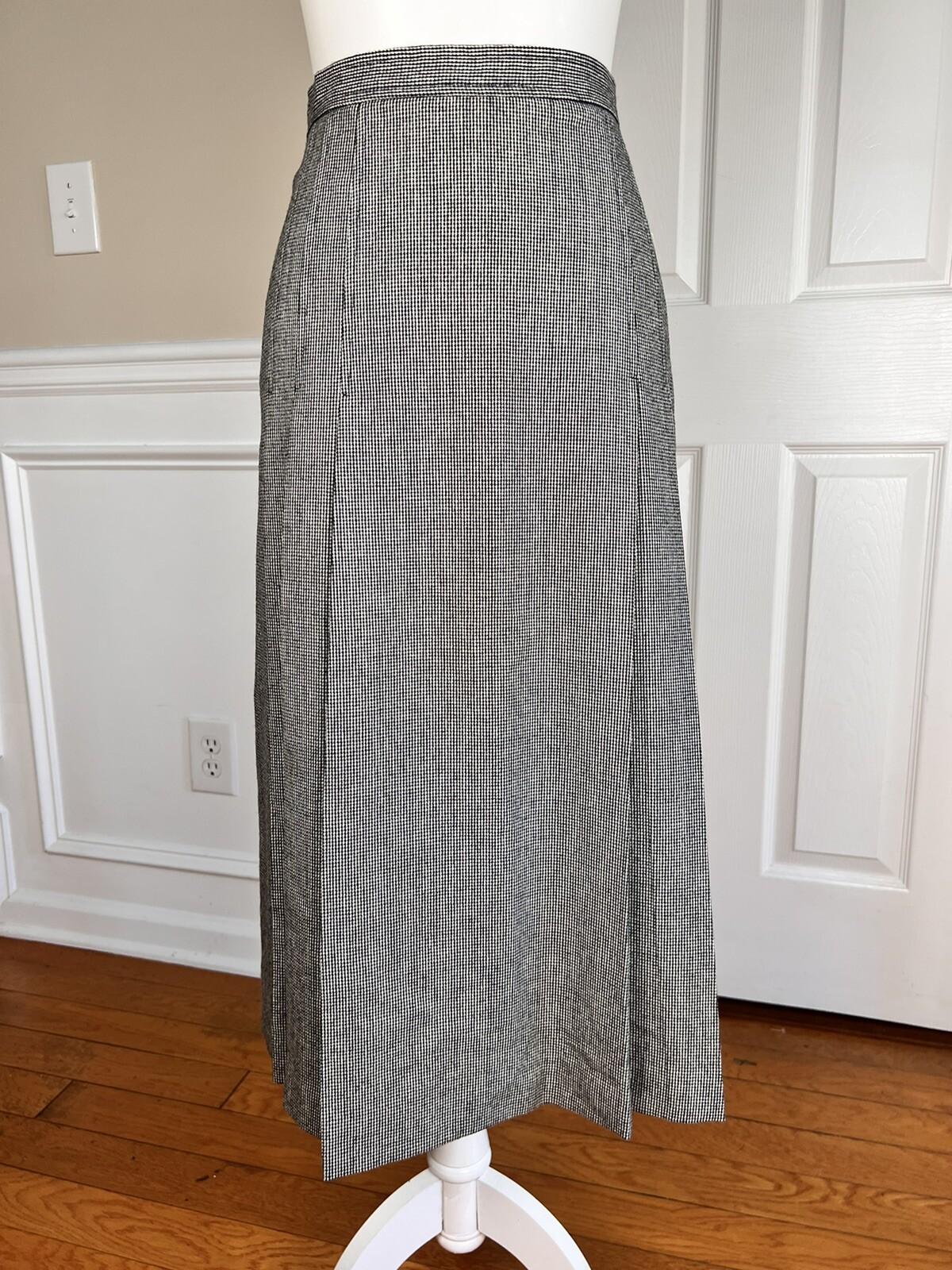 New VTG ILGWU EVAN PICONE Pleated Black White Wool Blend Skirt Size 8