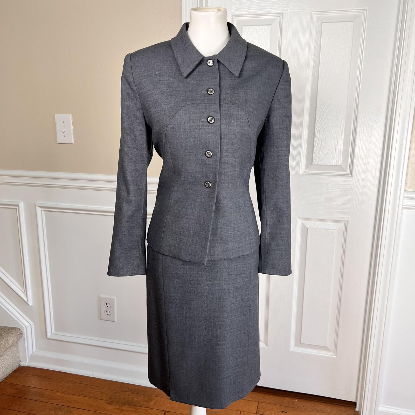 LE SUIT Women 2PC Gray Single Breasted Polyester Lined Skirt Suit Size 12P
