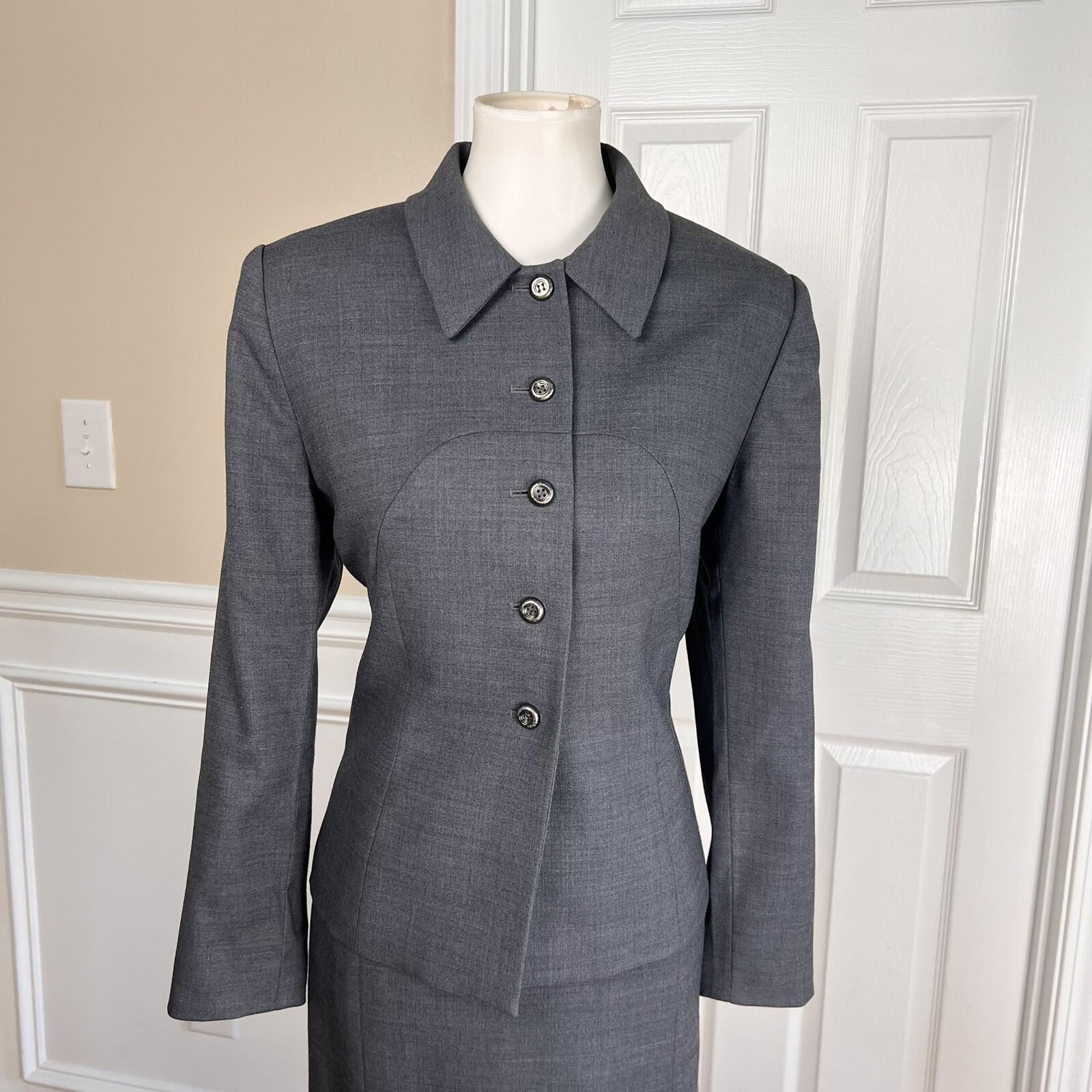 LE SUIT Women 2PC Gray Single Breasted Polyester Lined Skirt Suit Size 12P