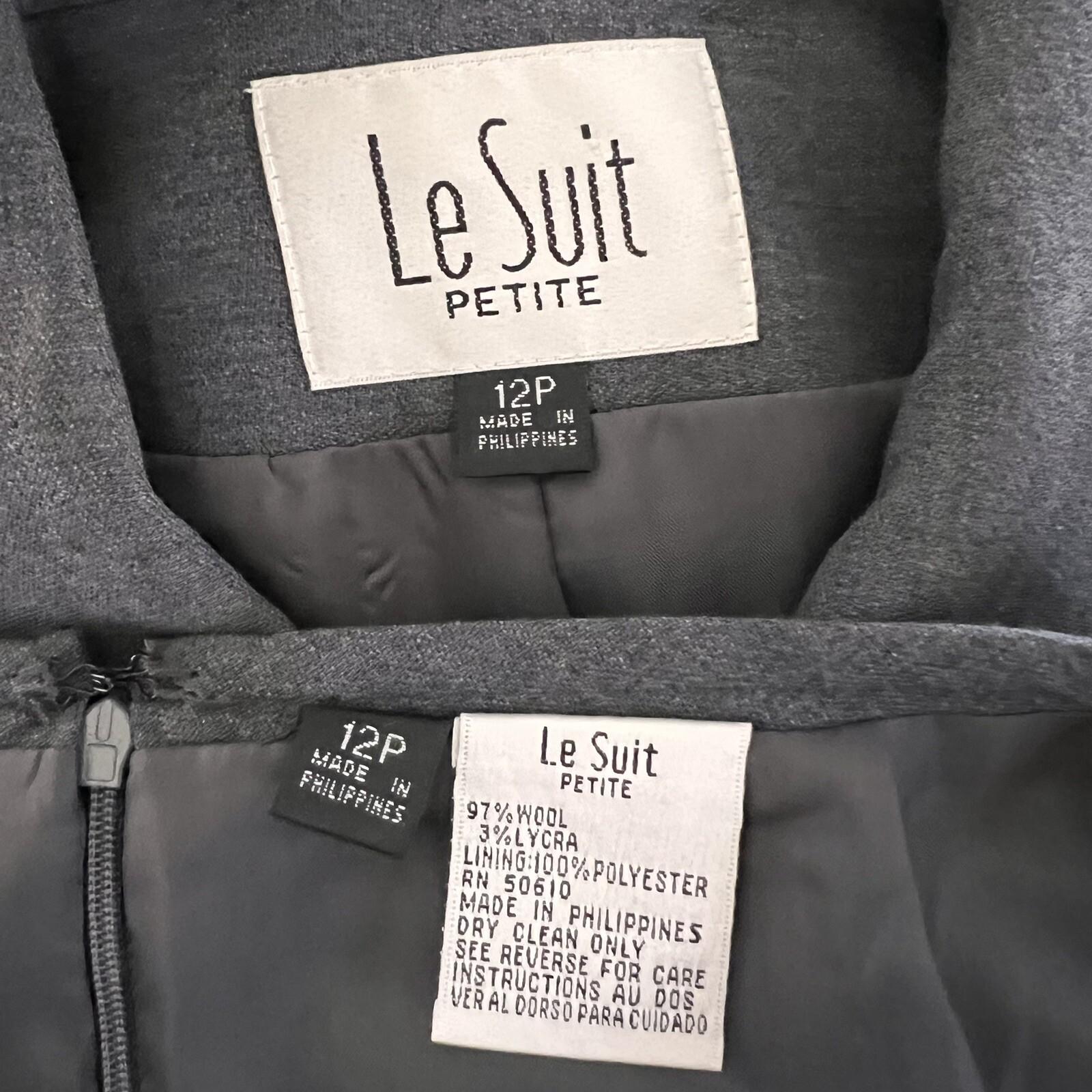 LE SUIT Women 2PC Gray Single Breasted Polyester Lined Skirt Suit Size 12P