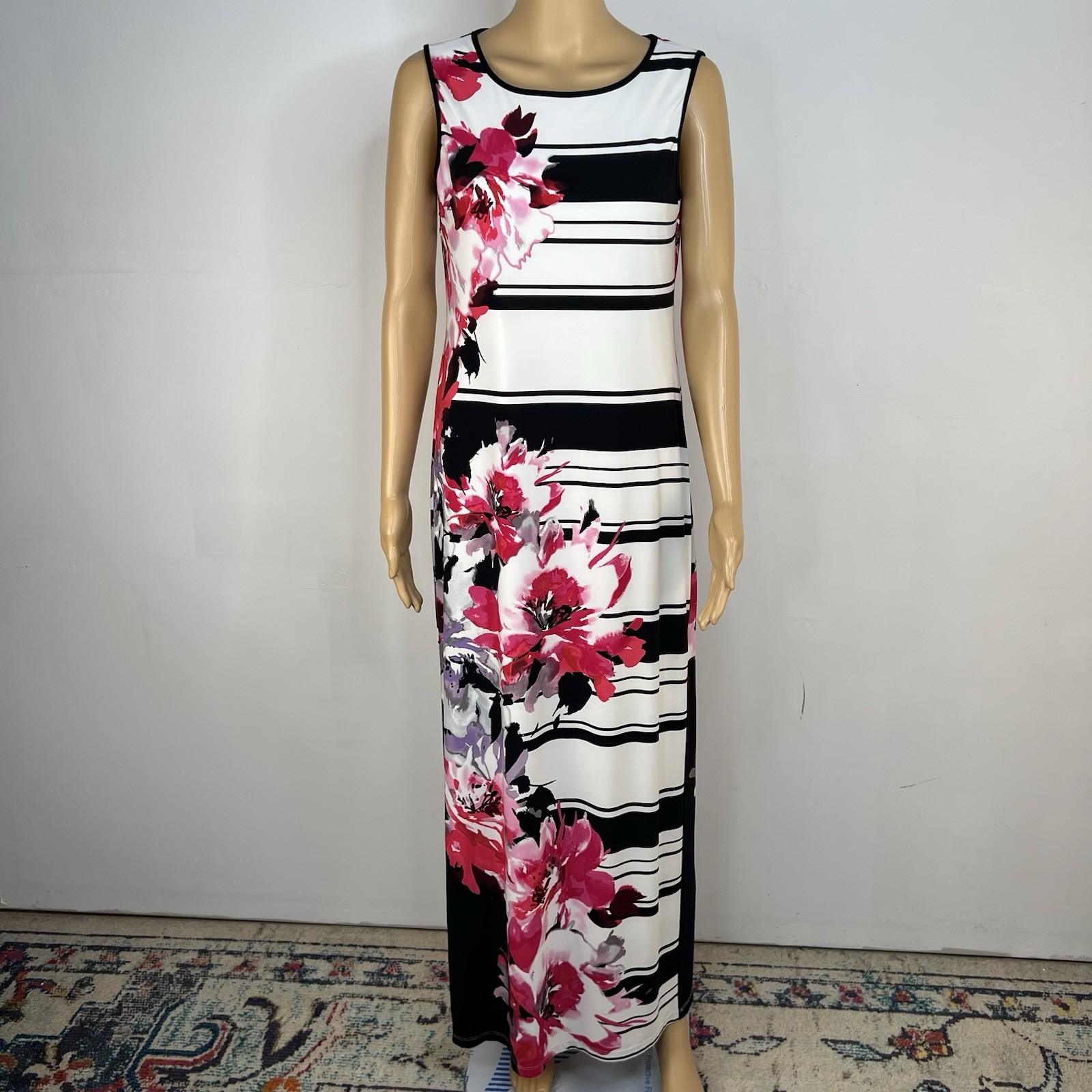 Sandra Darren Maxi Casual Dress 6 Multi Floral Crew Neck Sleeveless Stretch