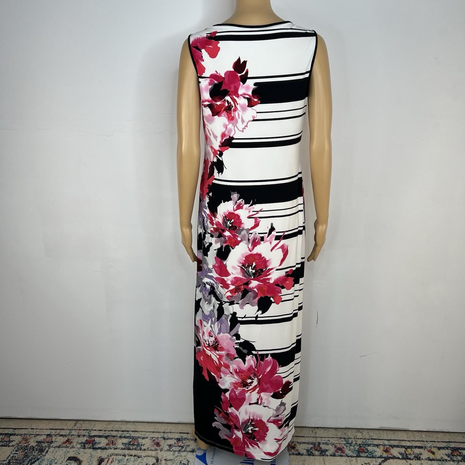 Sandra Darren Maxi Casual Dress 6 Multi Floral Crew Neck Sleeveless Stretch