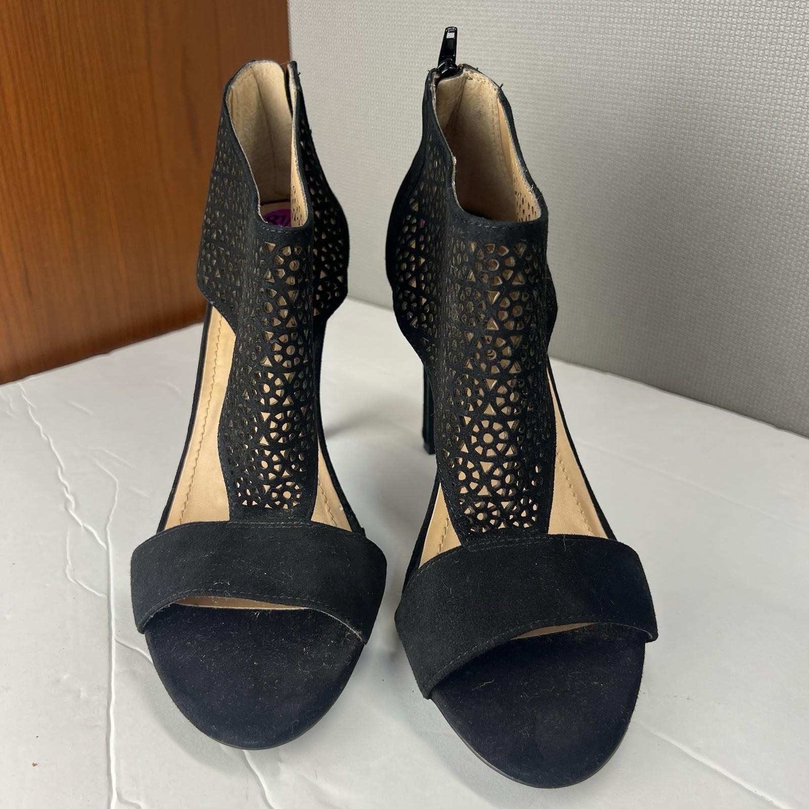 BCBG Generation Kadia Suede Caged 8.5 Perforated Open Toes Dressy Heels Platform