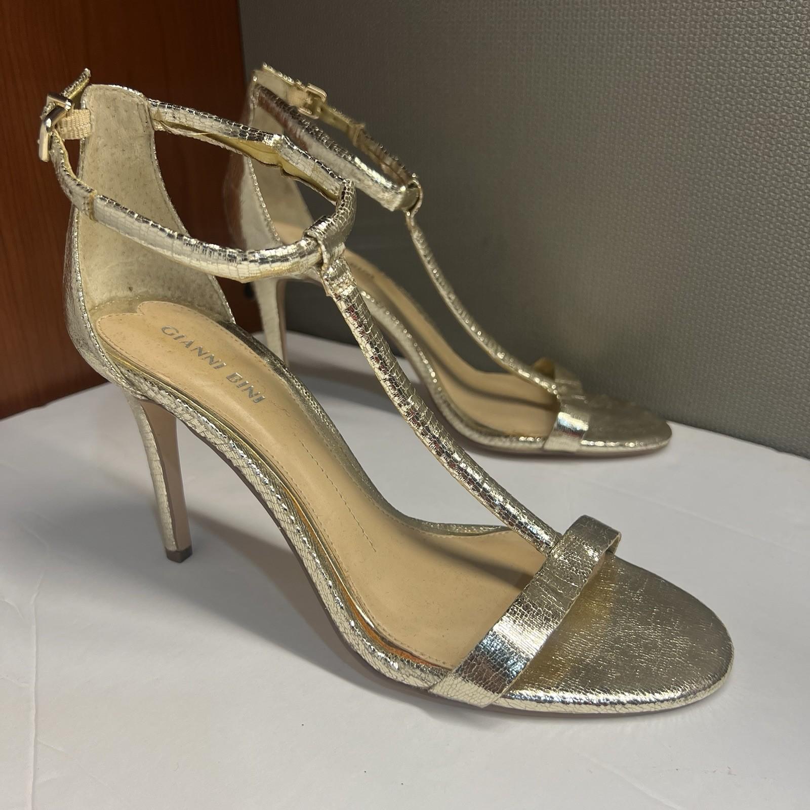Gianni Bini Antonia Sandals Size 8.5M Gold Metallic T Strap High Heel Stiletto
