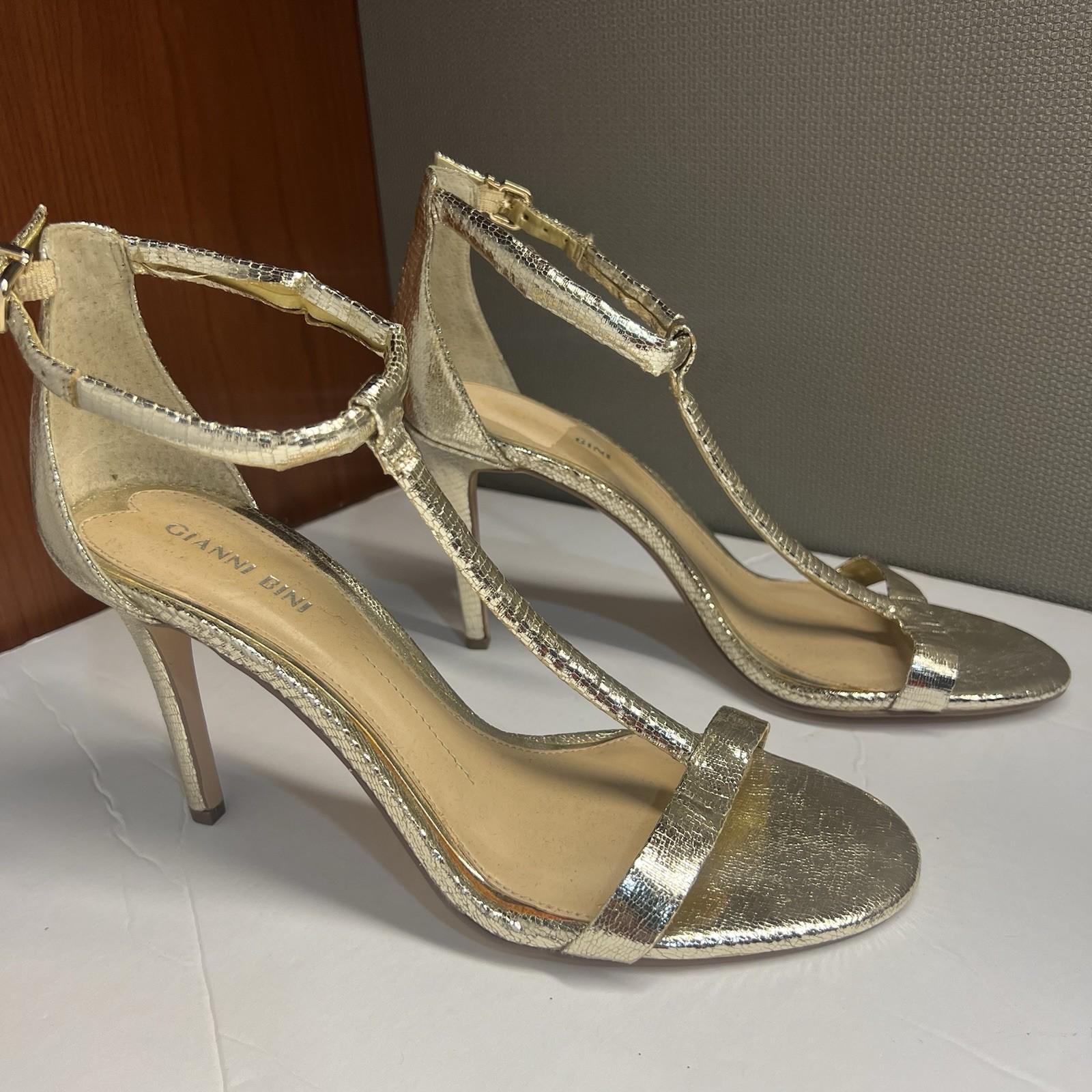 Gianni Bini Antonia Sandals Size 8.5M Gold Metallic T Strap High Heel Stiletto