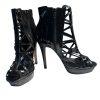 Bebe Patent Leather Booties Size 9M Black Caged  Peep Toe Stiletto Heels Zip