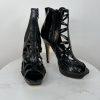 Bebe Patent Leather Booties Size 9M Black Caged  Peep Toe Stiletto Heels Zip