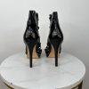 Bebe Patent Leather Booties Size 9M Black Caged  Peep Toe Stiletto Heels Zip