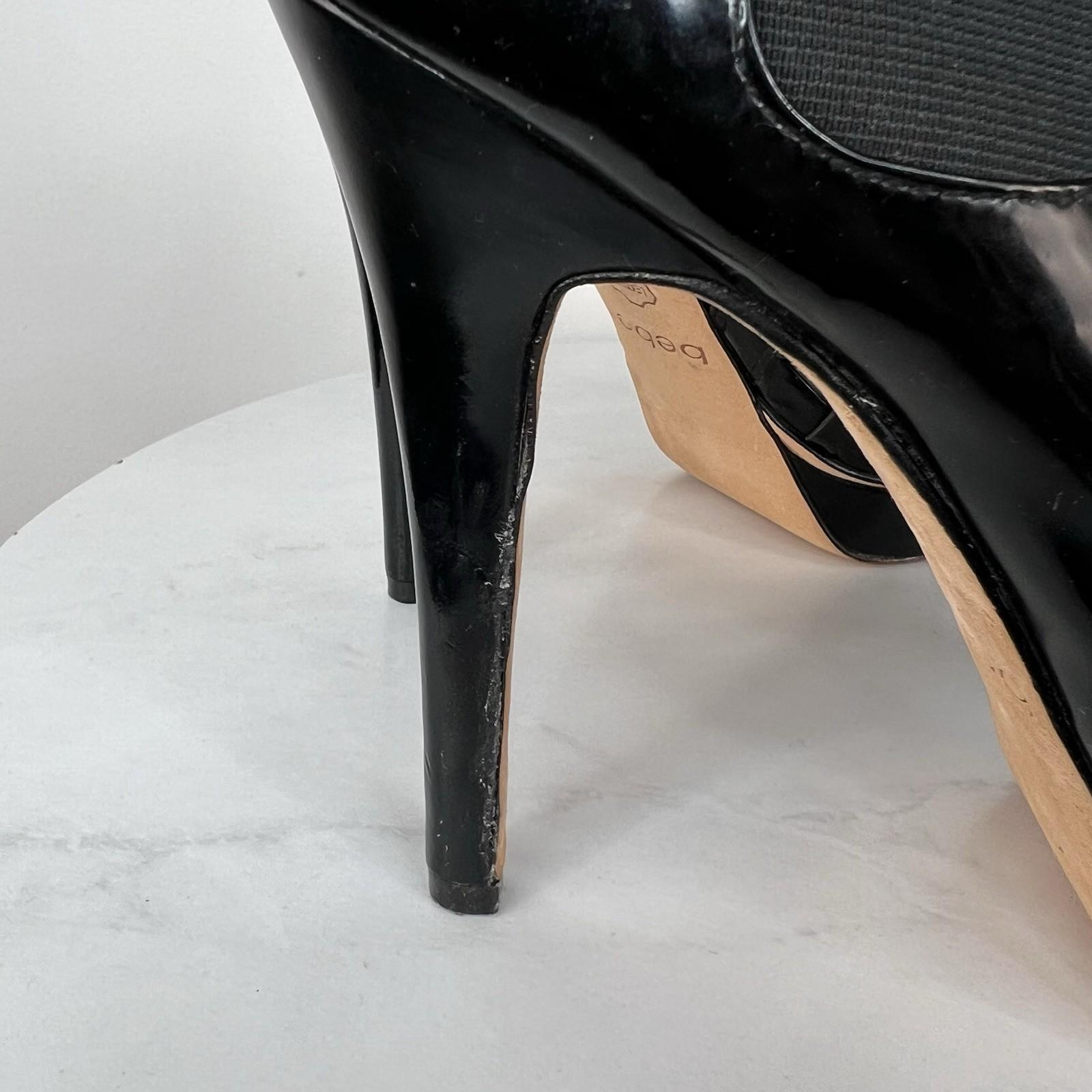 Bebe Patent Leather Booties Size 9M Black Caged  Peep Toe Stiletto Heels Zip