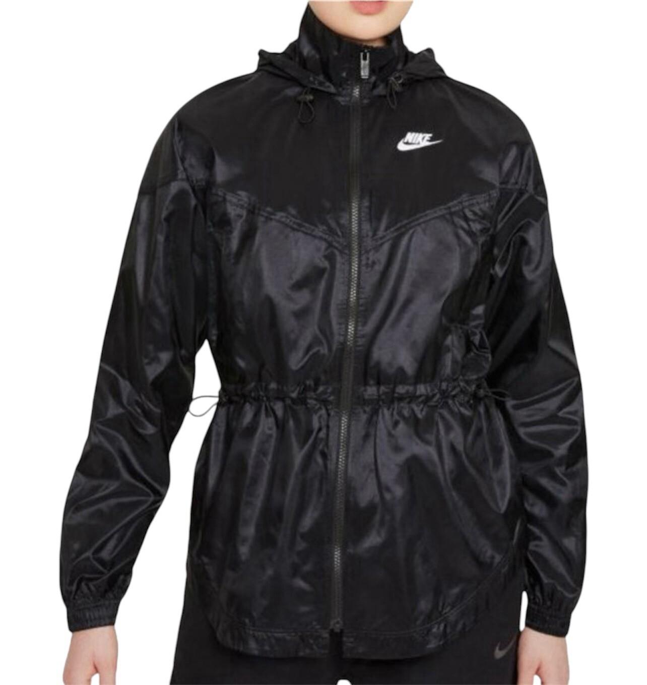 Nike Sportwear Windrunner Jacket Size S Black Dropped Hem Bungee Hood Waist New