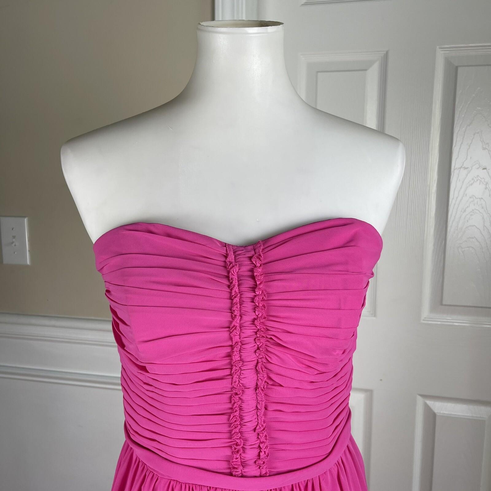 Alfred Angelo Polyester Dress Size 10 Fuchsia Strapless Pleated Sweetheart Flare