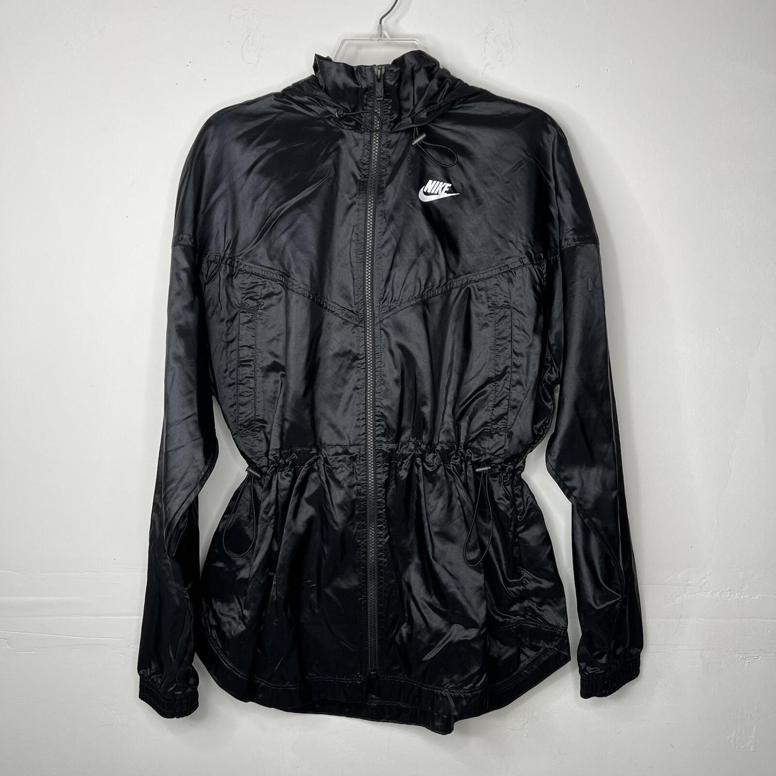Nike Sportwear Windrunner Jacket Size S Black Dropped Hem Bungee Hood Waist New