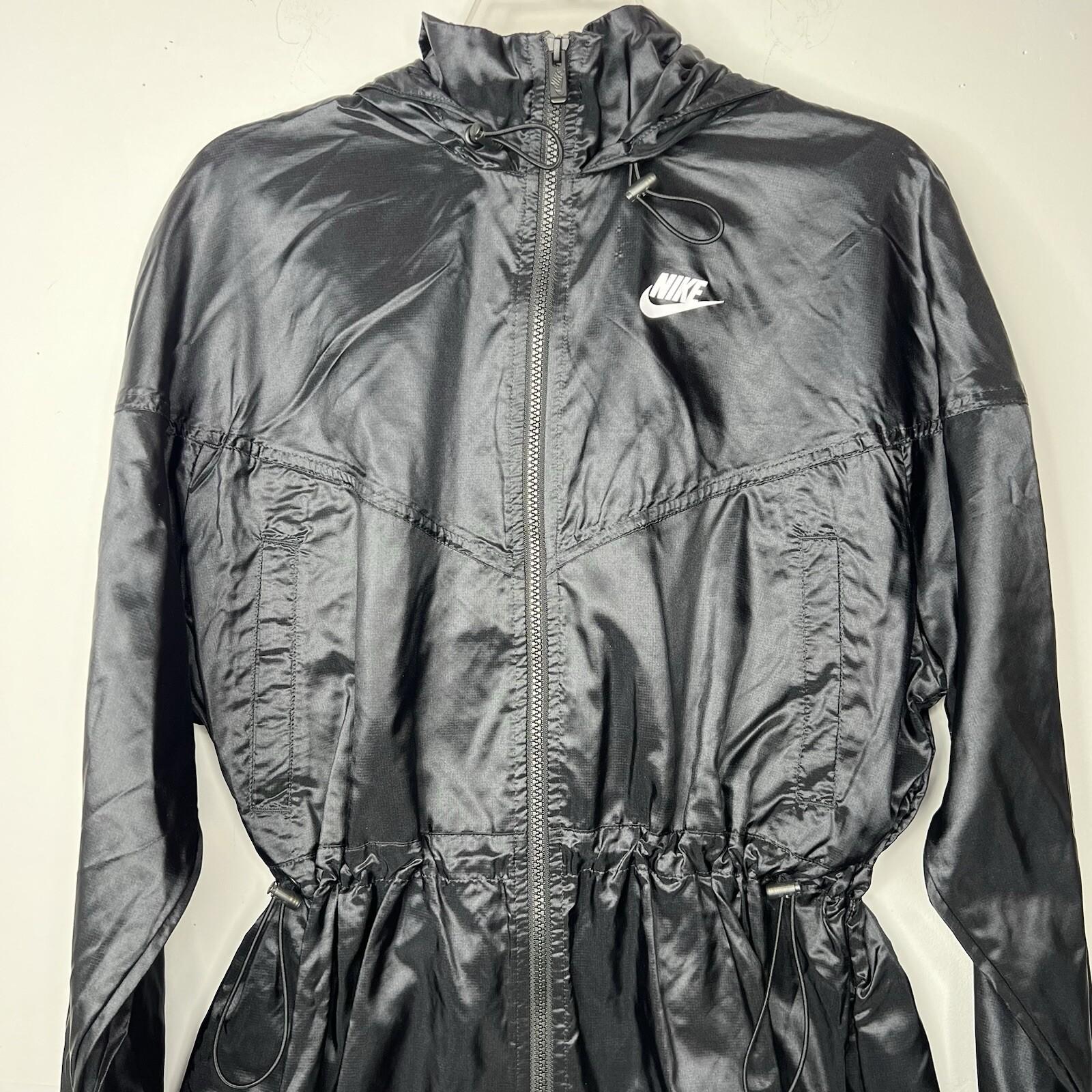 Nike Sportwear Windrunner Jacket Size S Black Dropped Hem Bungee Hood Waist New