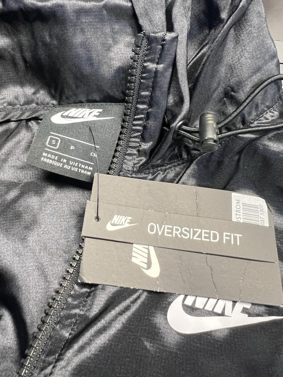 Nike Sportwear Windrunner Jacket Size S Black Dropped Hem Bungee Hood Waist New