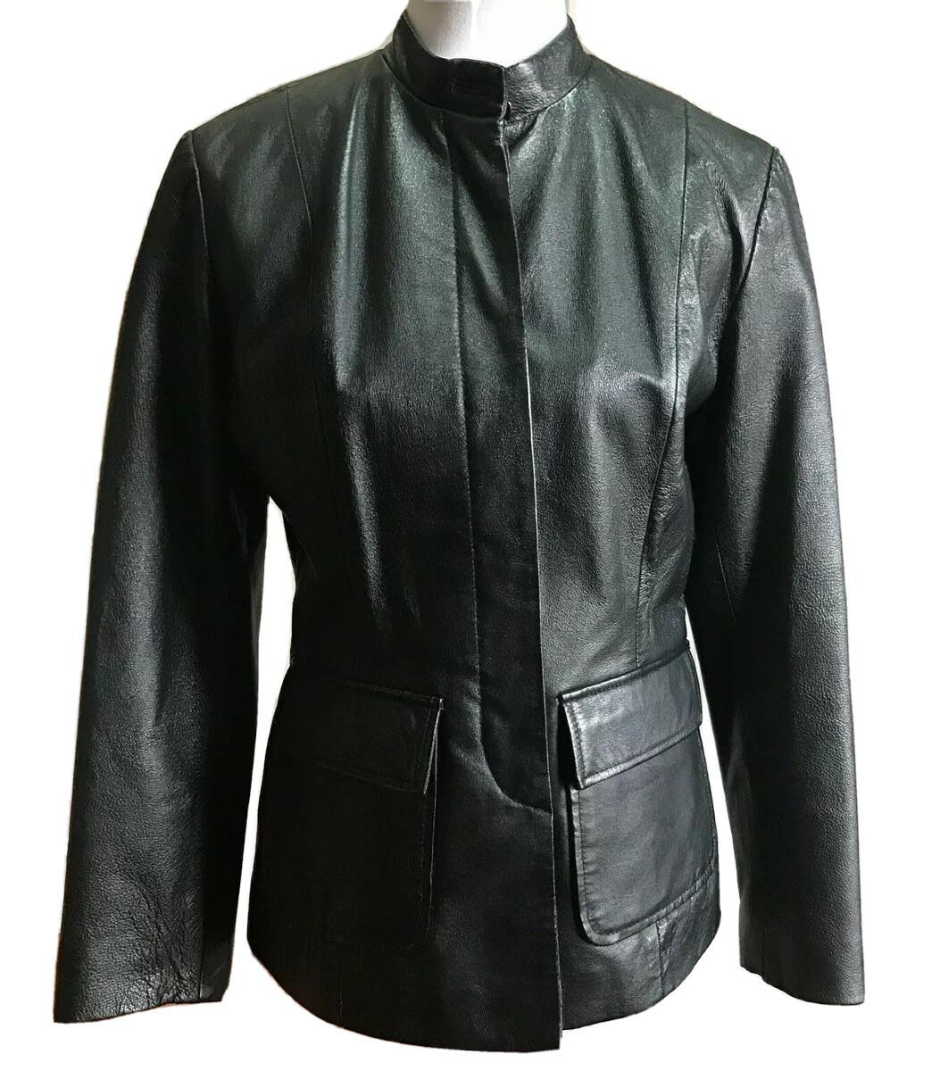NEWPORT NEWS Women Black Leather Jacket Size S