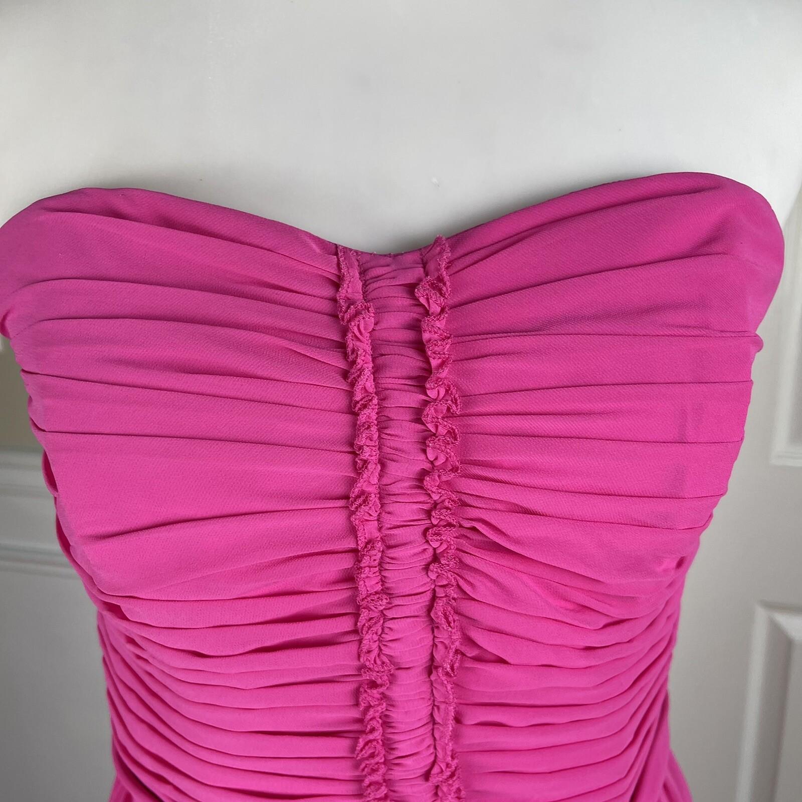 Alfred Angelo Polyester Dress Size 10 Fuchsia Strapless Pleated Sweetheart Flare