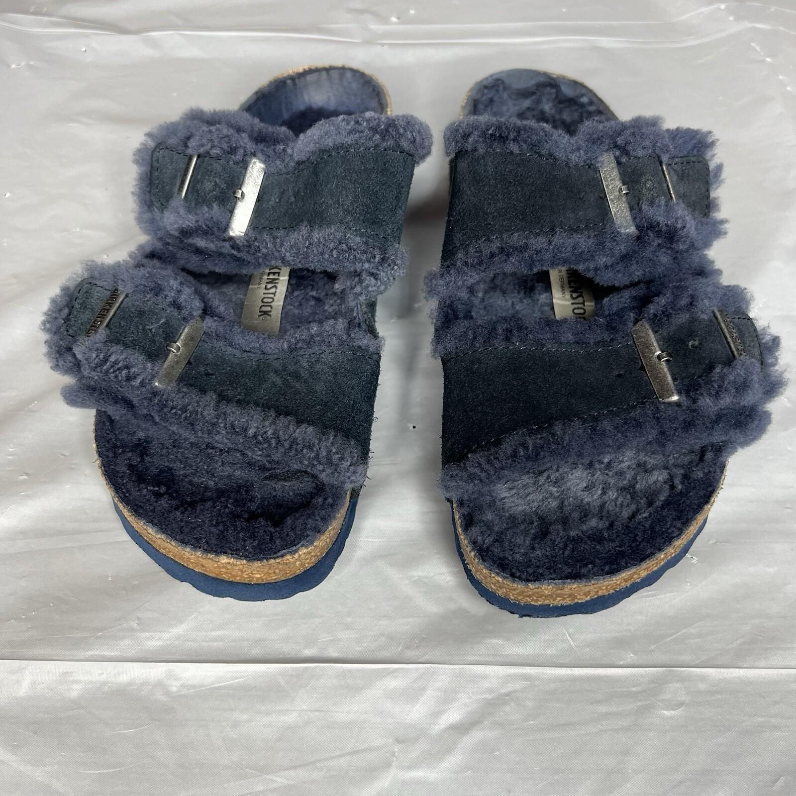 Birkenstock Arizona Navy Shearling Suede Sandals EU 36 US 6 Two Straps Buckle