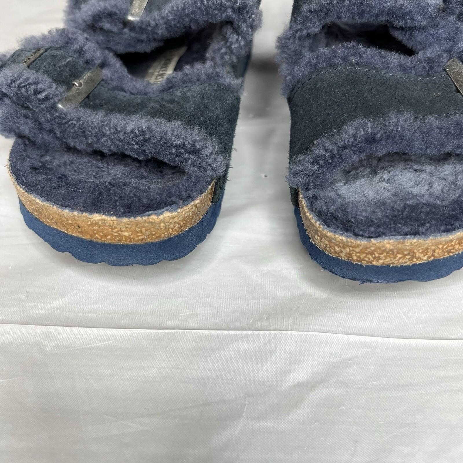 Birkenstock Arizona Navy Shearling Suede Sandals EU 36 US 6 Two Straps Buckle
