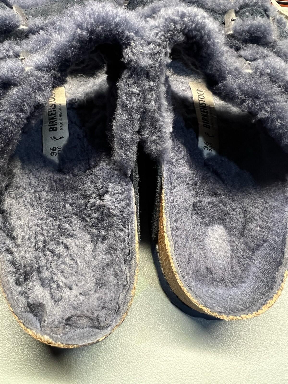 Birkenstock Arizona Navy Shearling Suede Sandals EU 36 US 6 Two Straps Buckle