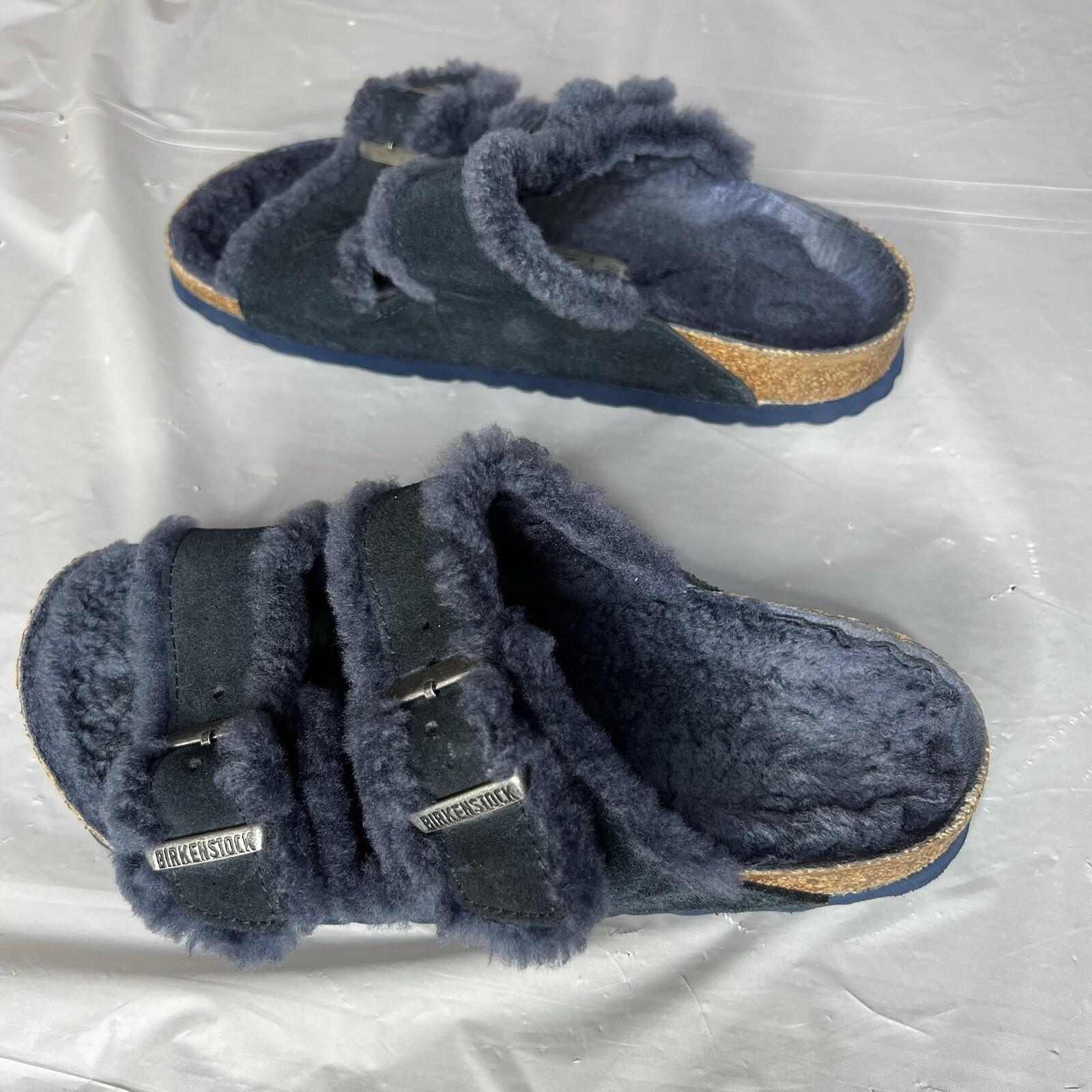 Birkenstock Arizona Navy Shearling Suede Sandals EU 36 US 6 Two Straps Buckle